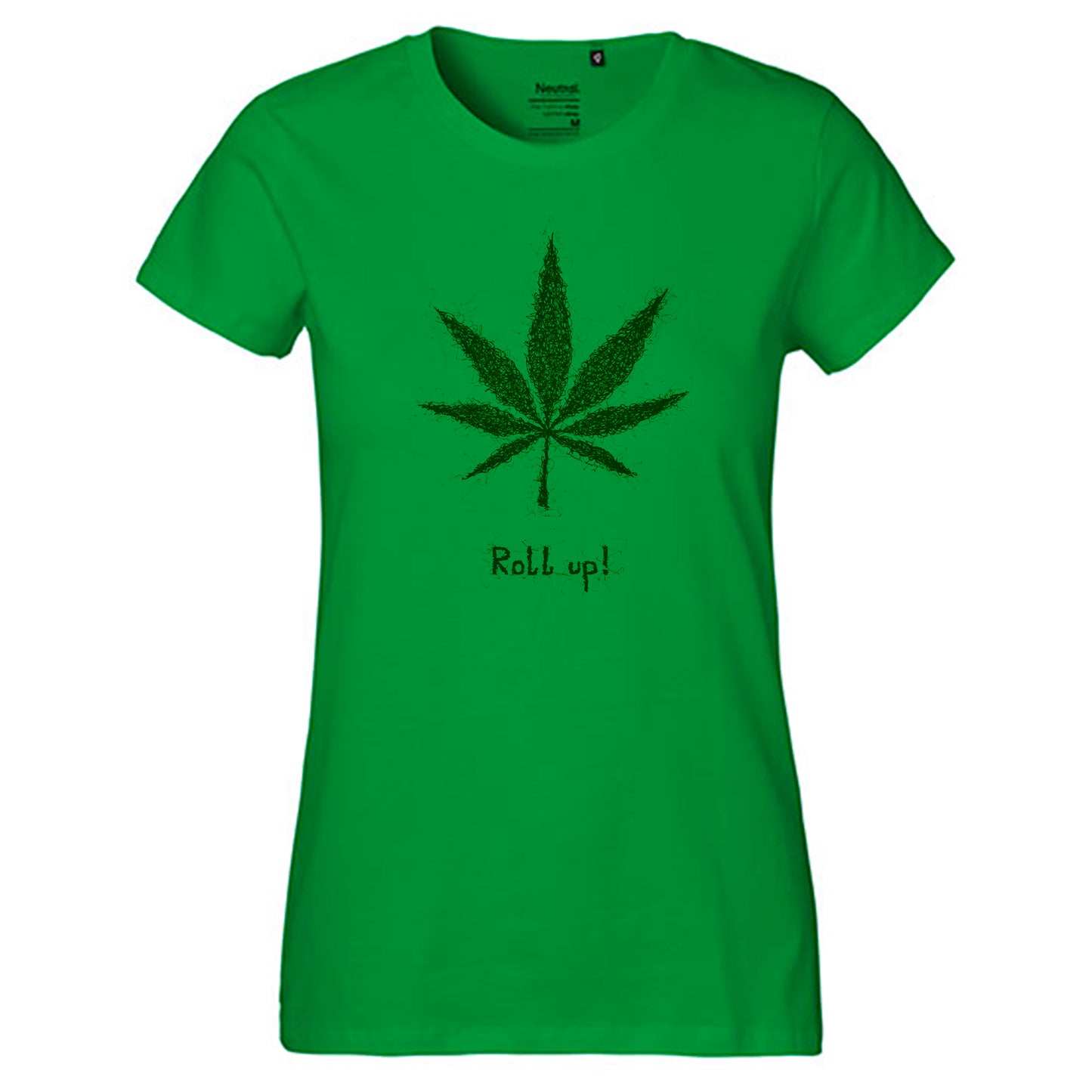 Fair-trade women's t-shirt 'Hemp leaf roll up!' 100% organic cotton