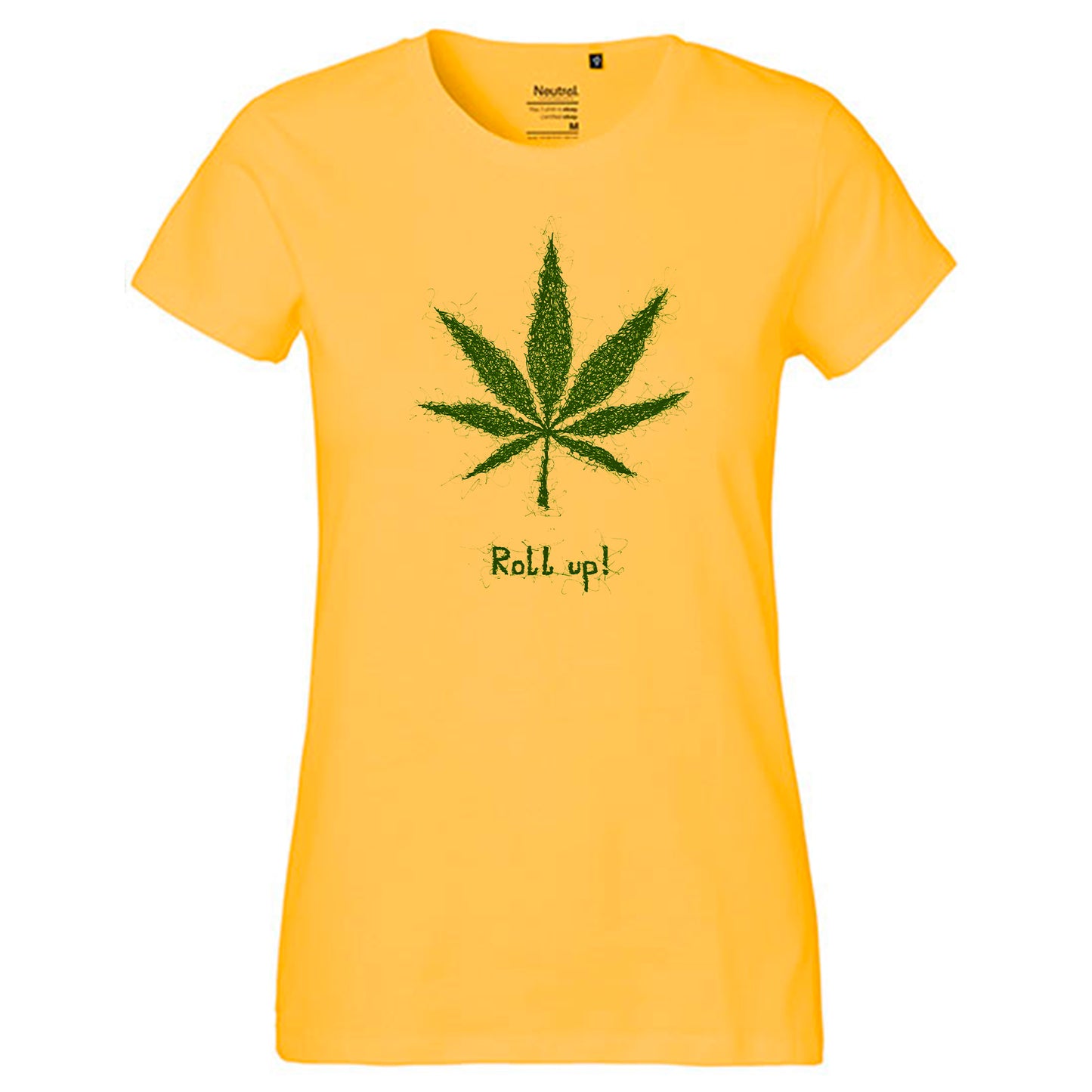 Fair-trade women's t-shirt 'Hemp leaf roll up!' 100% organic cotton