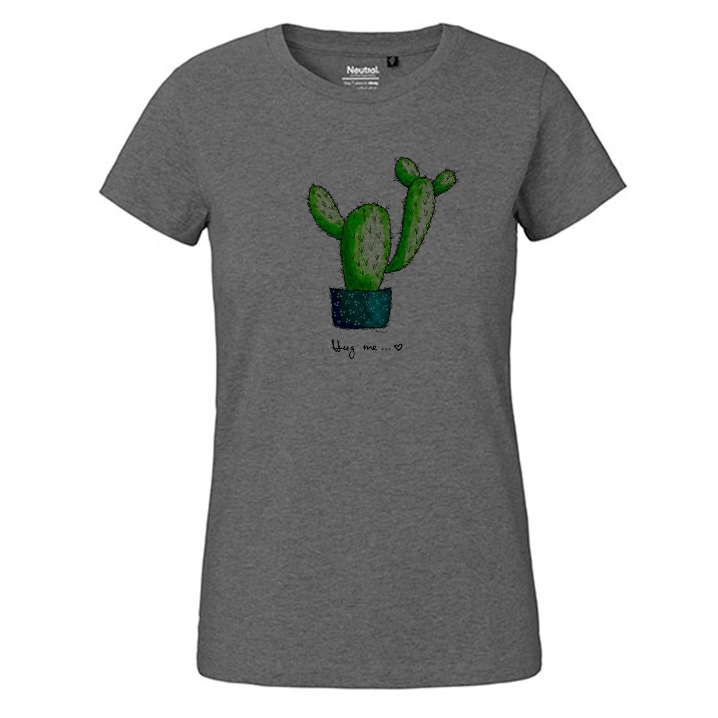 Fair-trade women's t-shirt 'Cactus Hug me' drawn 100% organic cotton