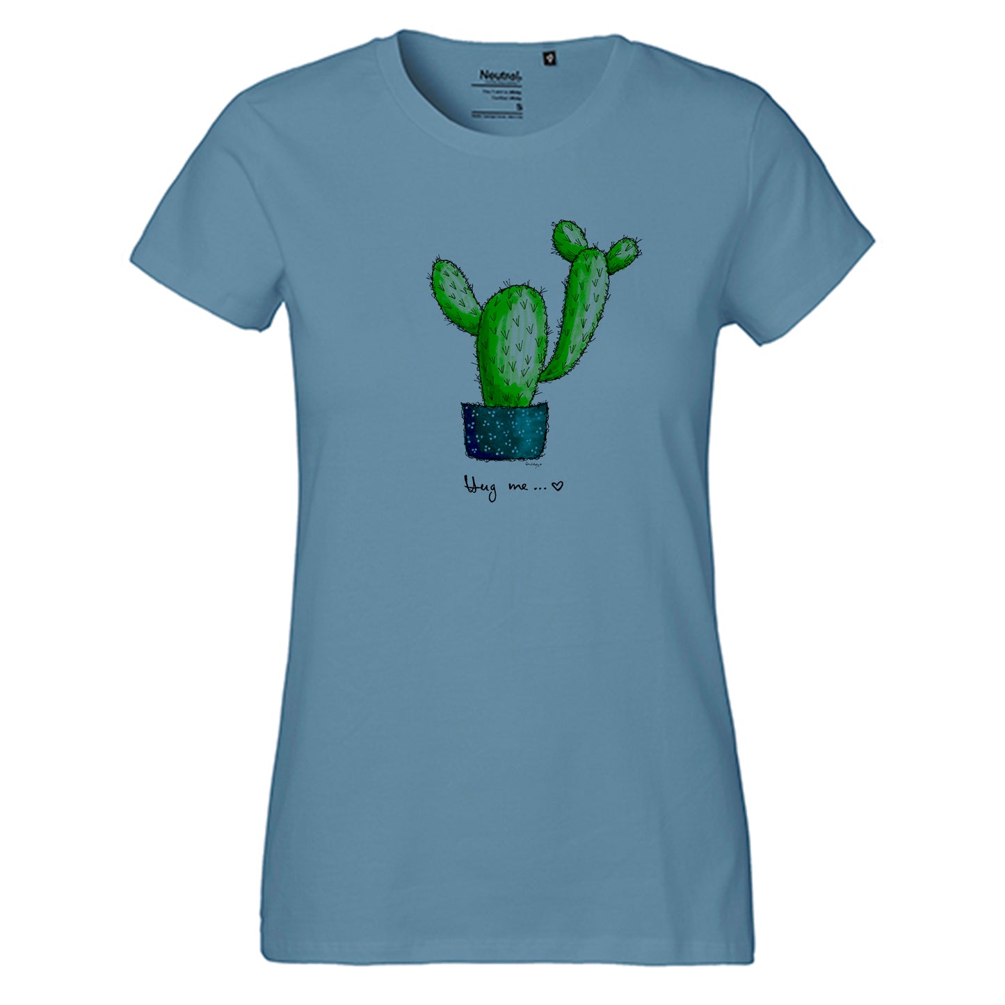 Fair-trade women's t-shirt 'Cactus Hug me' drawn 100% organic cotton