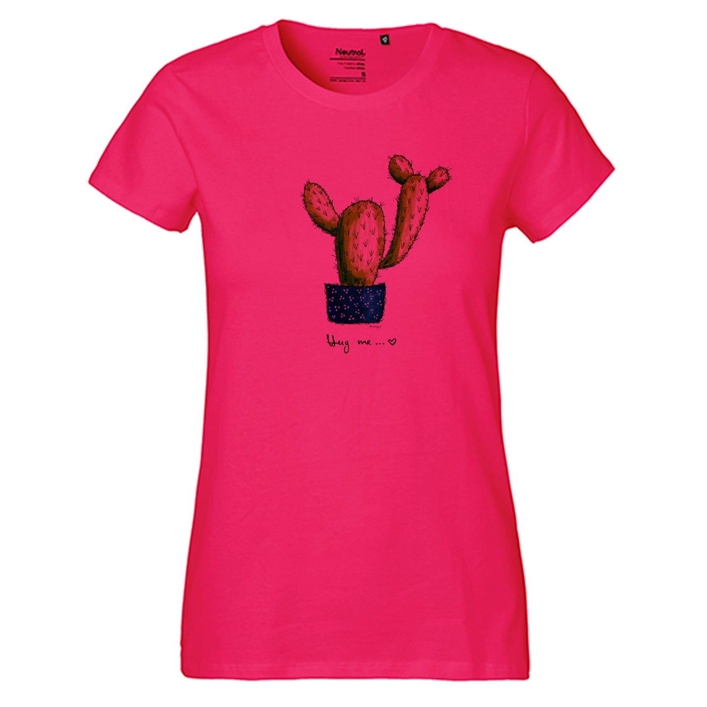 Fair-trade women's t-shirt 'Cactus Hug me' drawn 100% organic cotton