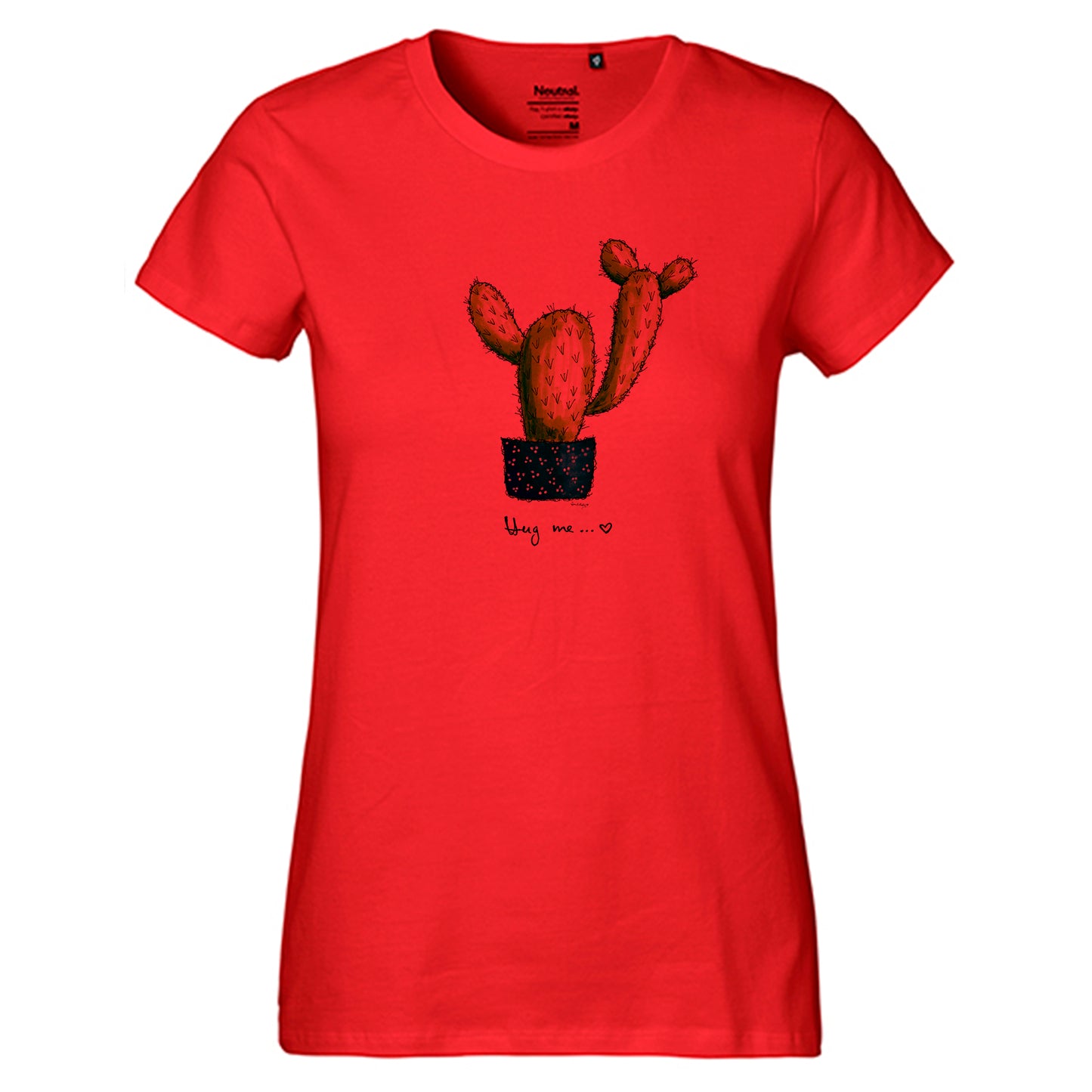 Fair-trade women's t-shirt 'Cactus Hug me' drawn 100% organic cotton