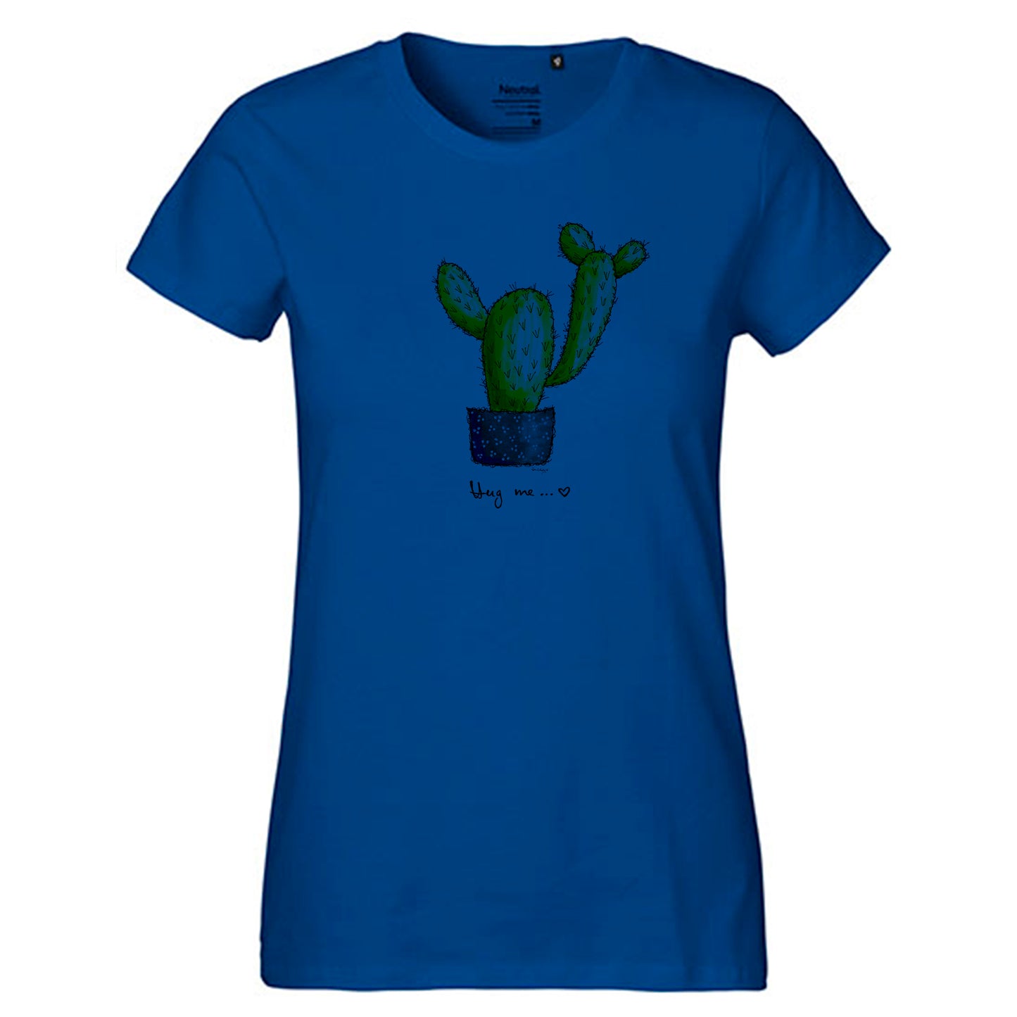 Fair-trade women's t-shirt 'Cactus Hug me' drawn 100% organic cotton