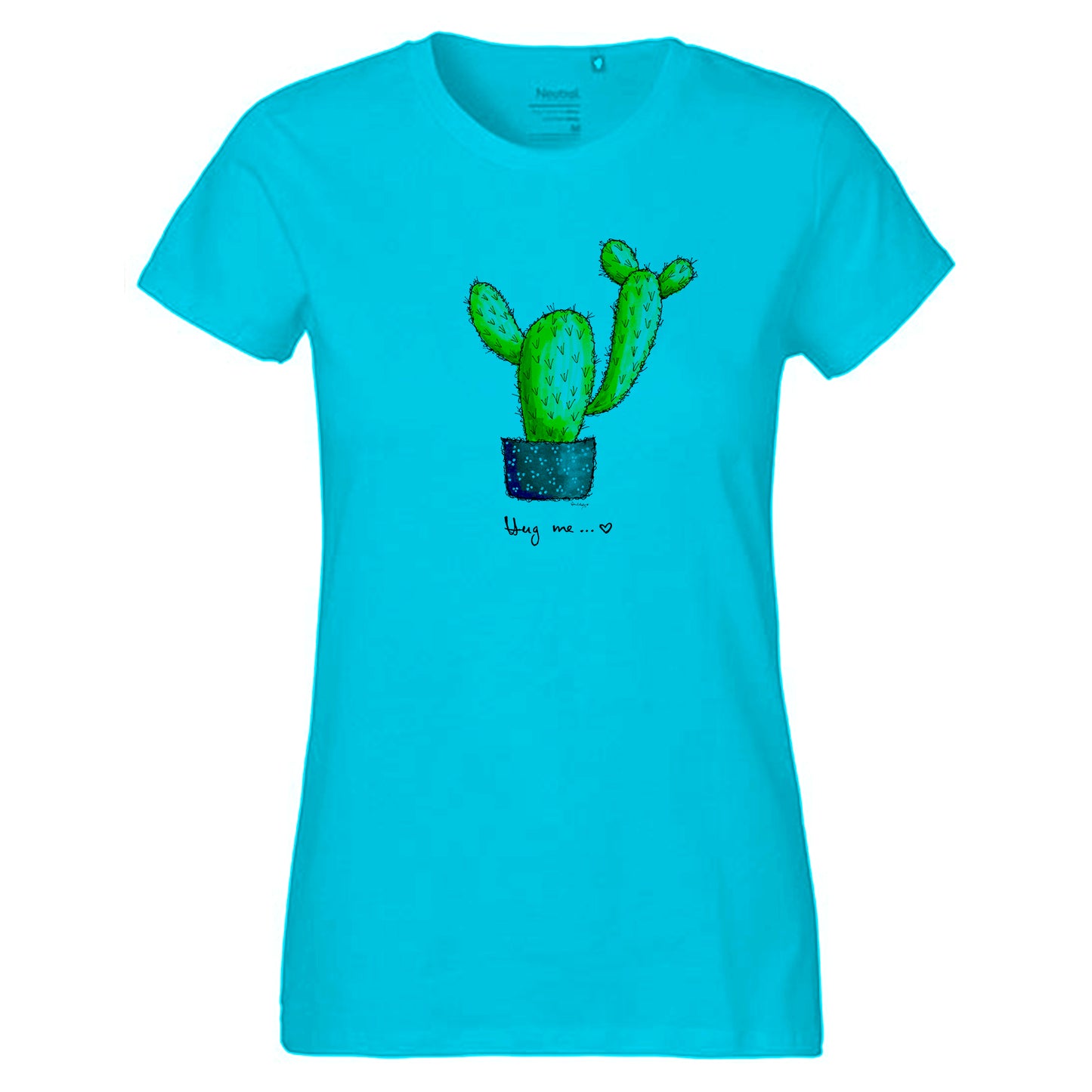 Fair-trade women's t-shirt 'Cactus Hug me' drawn 100% organic cotton