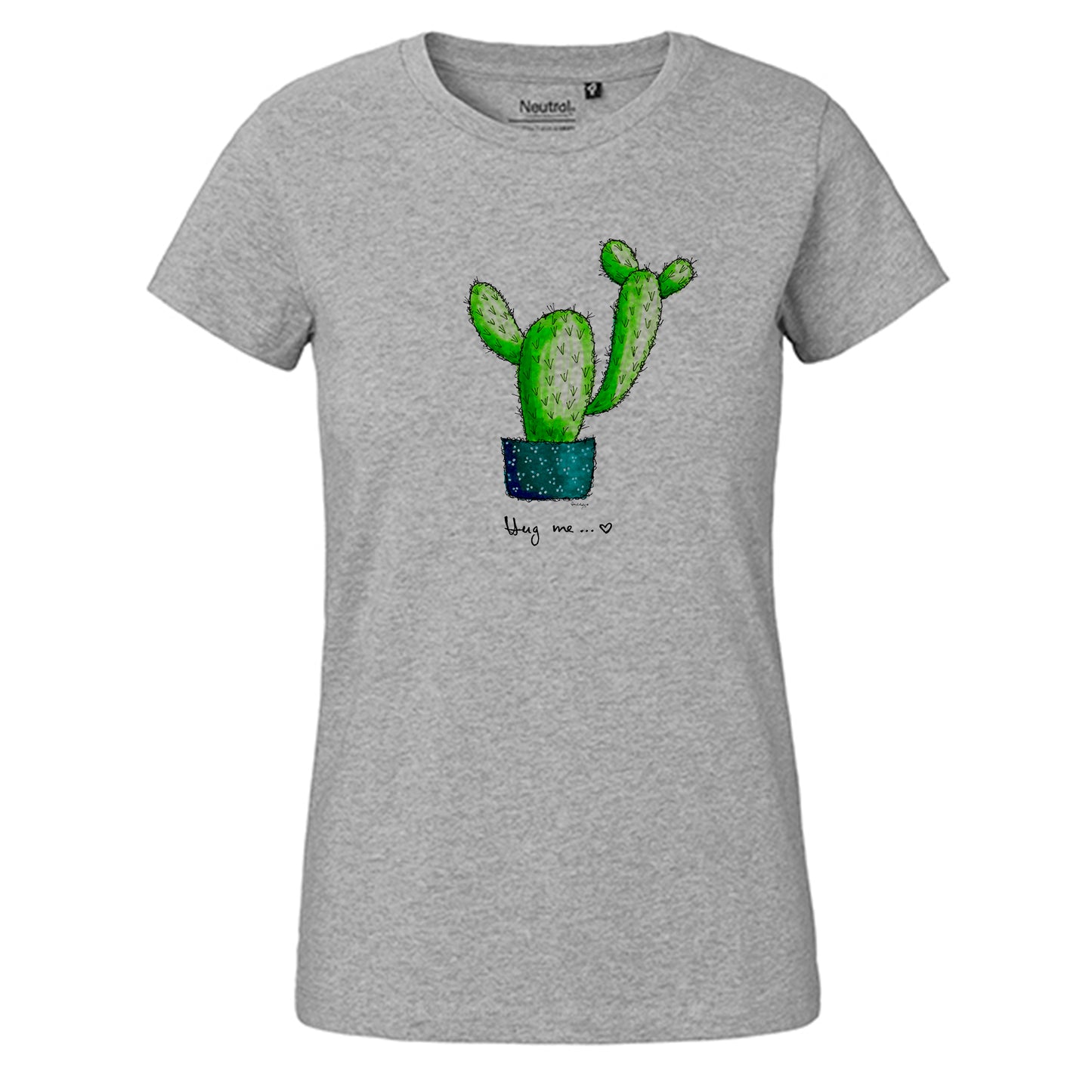 Fair-trade women's t-shirt 'Cactus Hug me' drawn 100% organic cotton