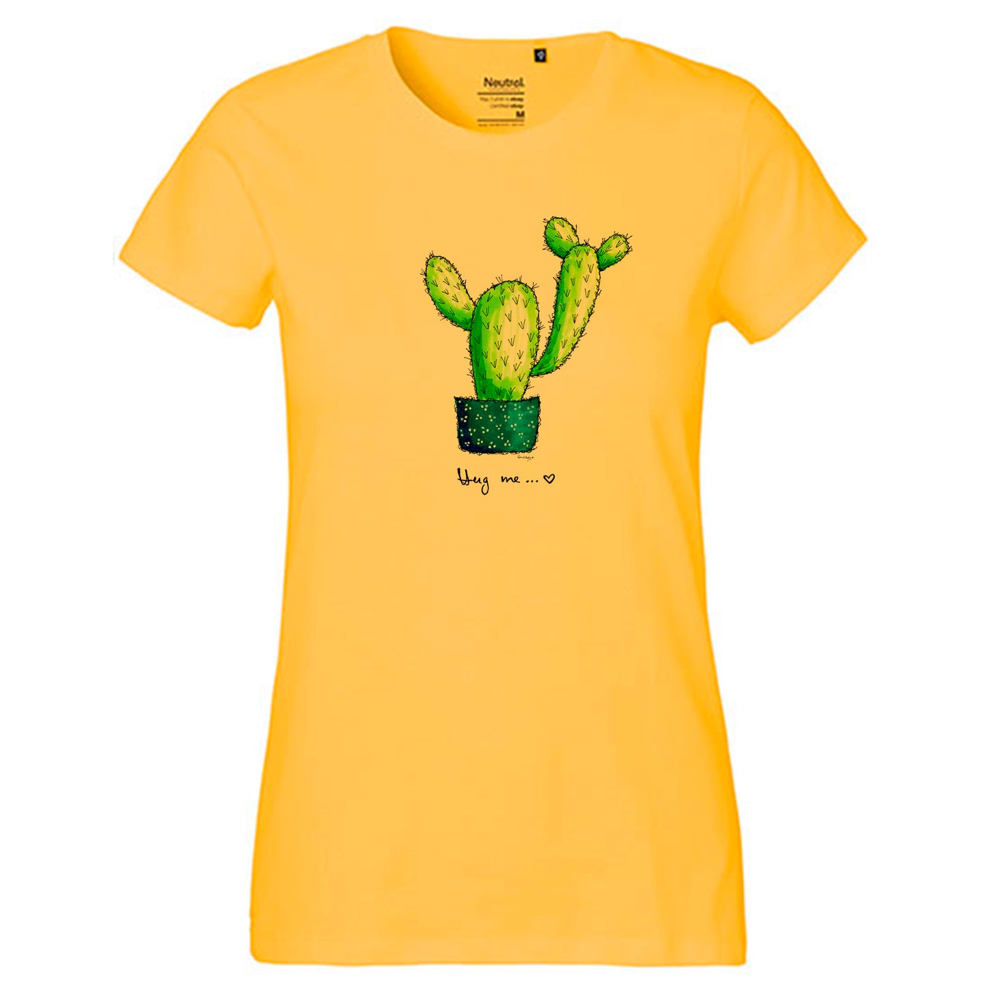 Fair-trade women's t-shirt 'Cactus Hug me' drawn 100% organic cotton