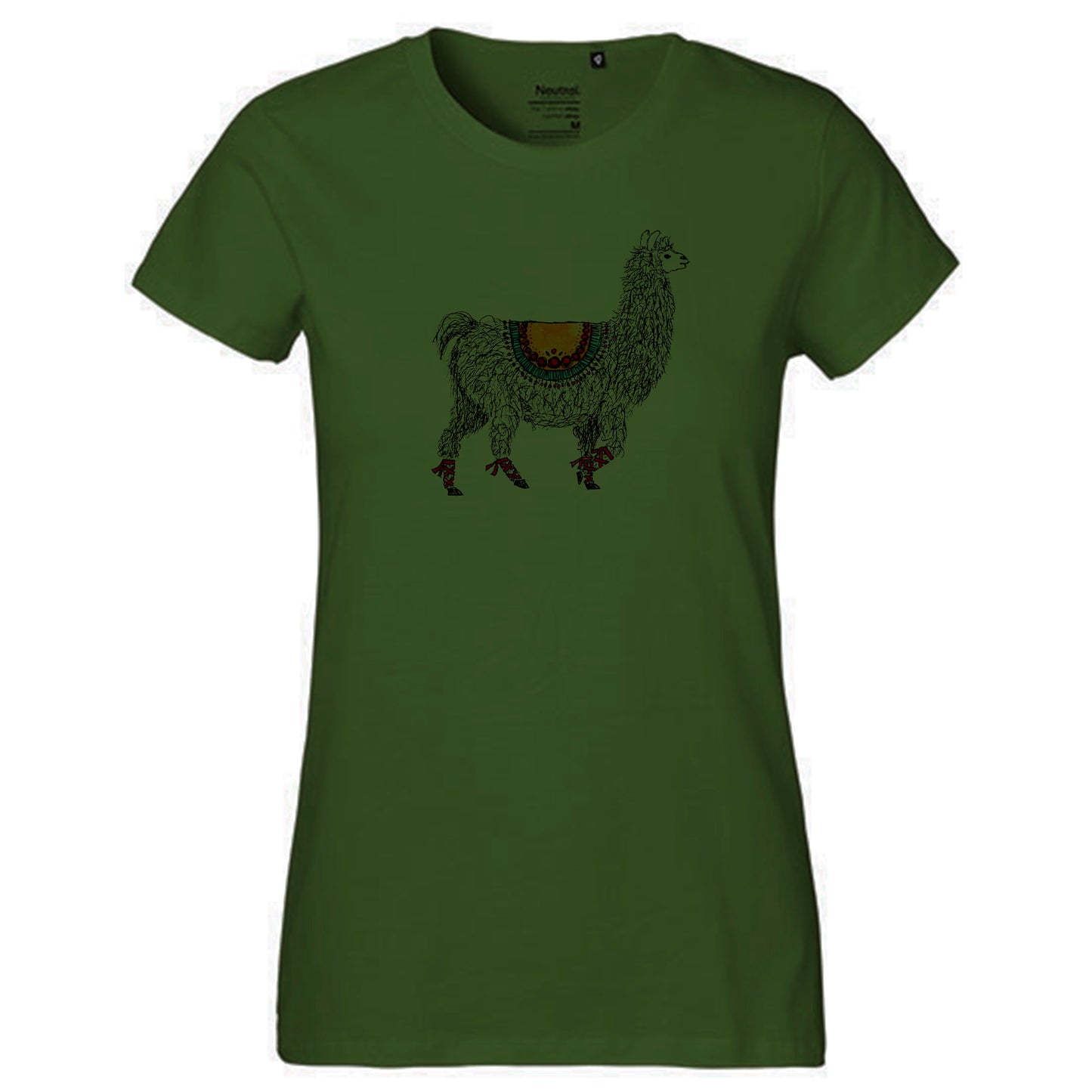 Fair-trade women's t-shirt 'Llama drawn' 100% organic cotton