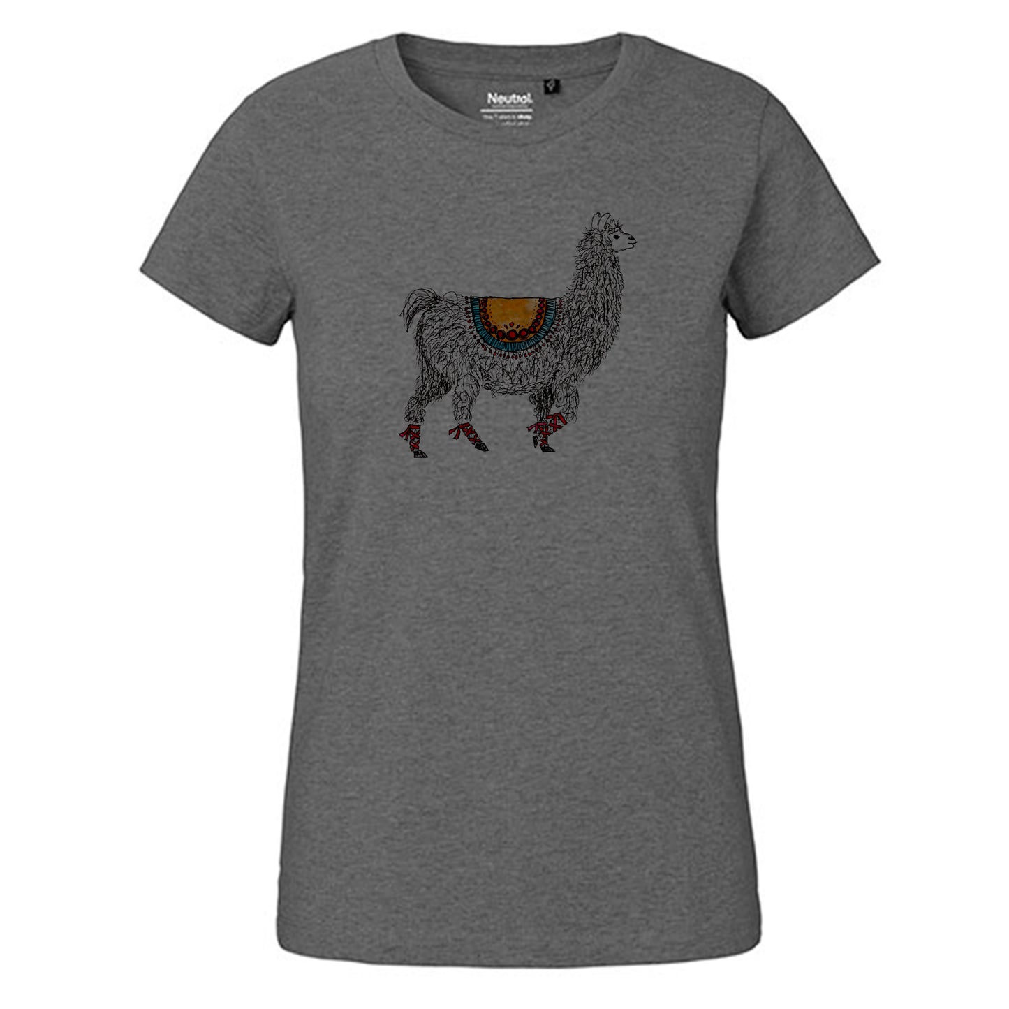 Fair-trade women's t-shirt 'Llama drawn' 100% organic cotton