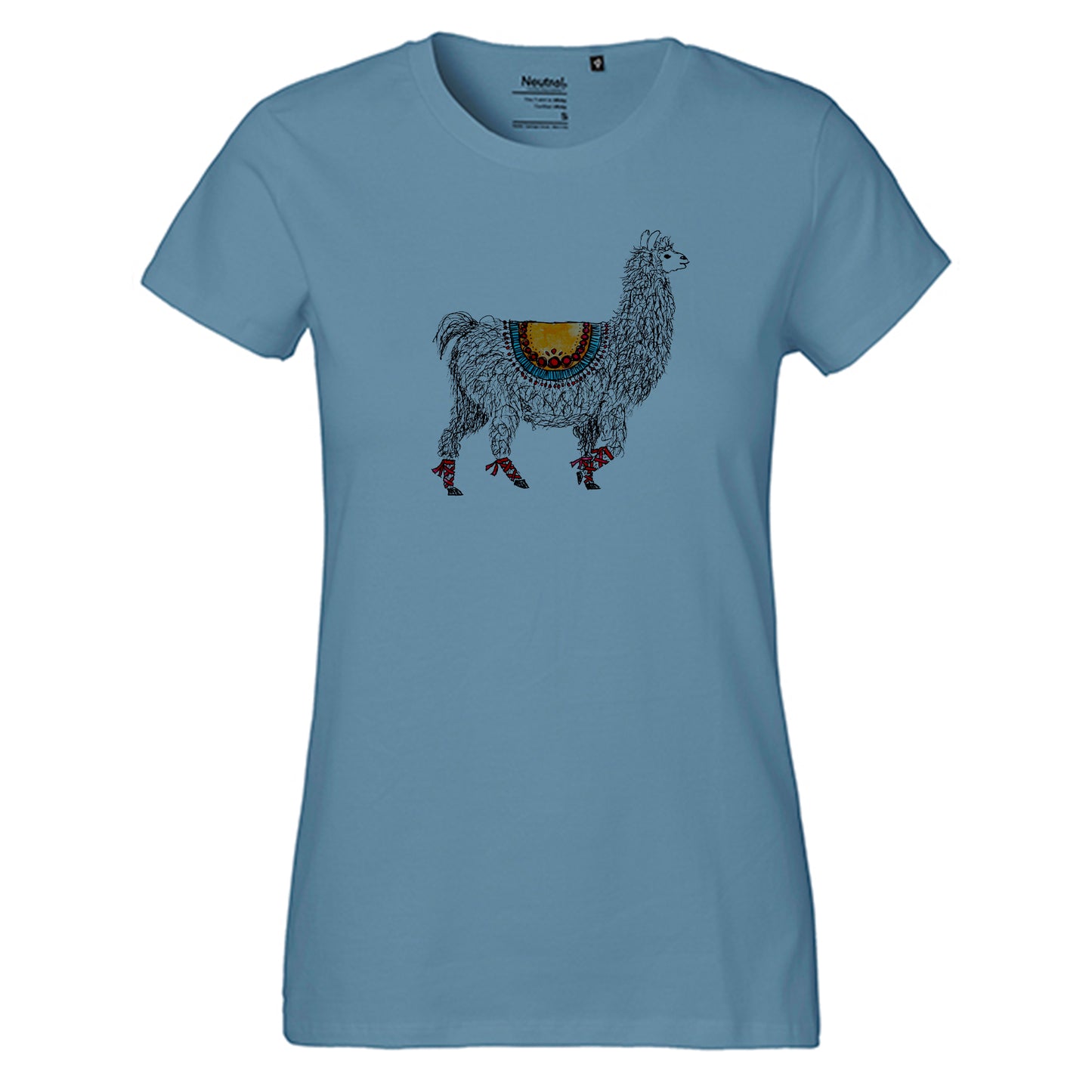 Fair-trade women's t-shirt 'Llama drawn' 100% organic cotton