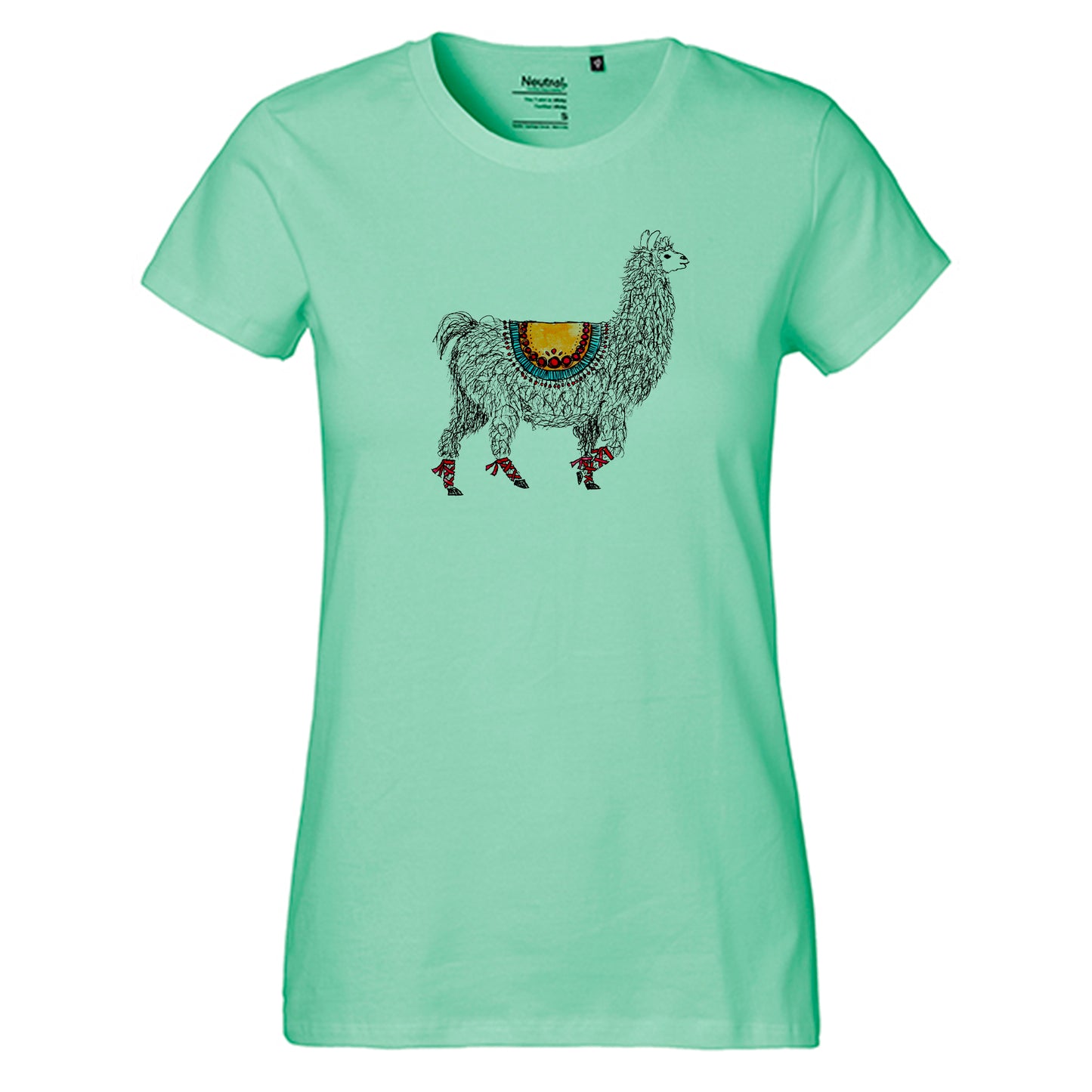 Fair-trade women's t-shirt 'Llama drawn' 100% organic cotton