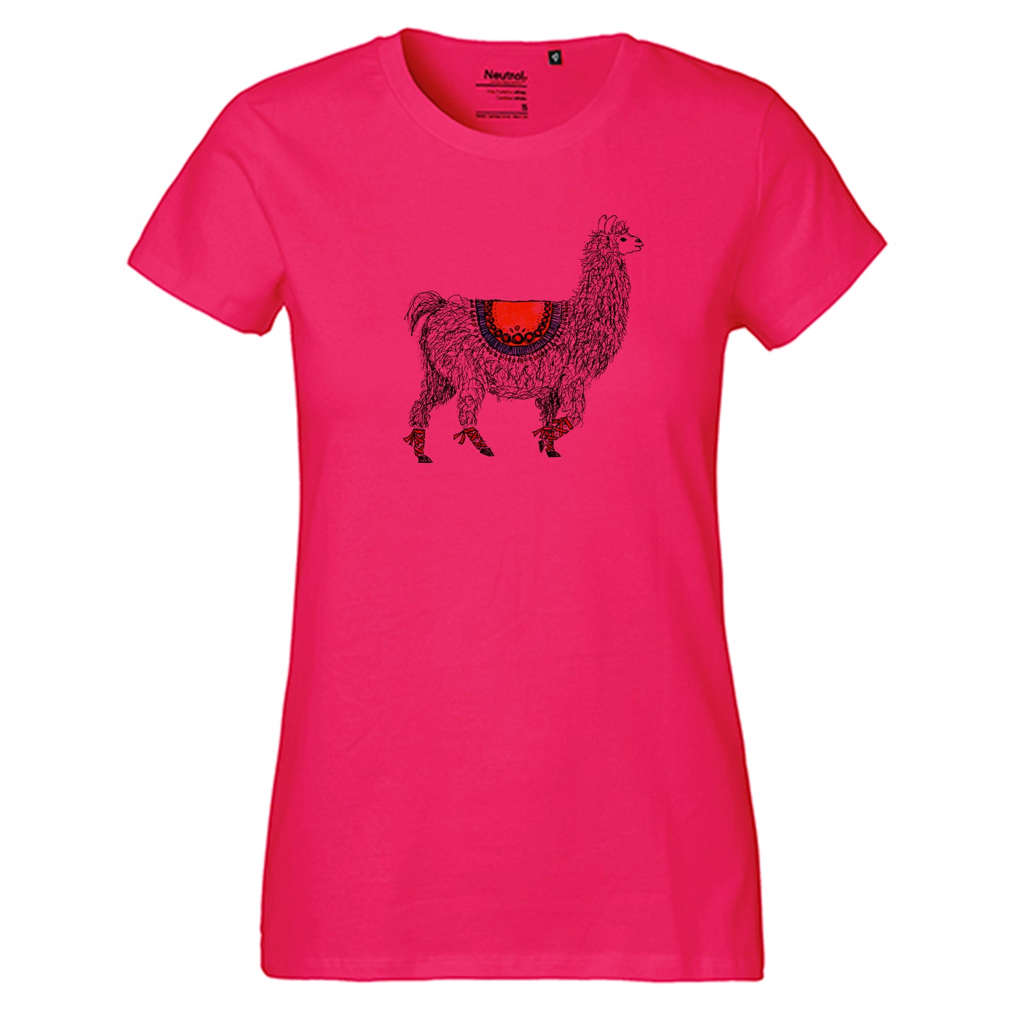 Fair-trade women's t-shirt 'Llama drawn' 100% organic cotton