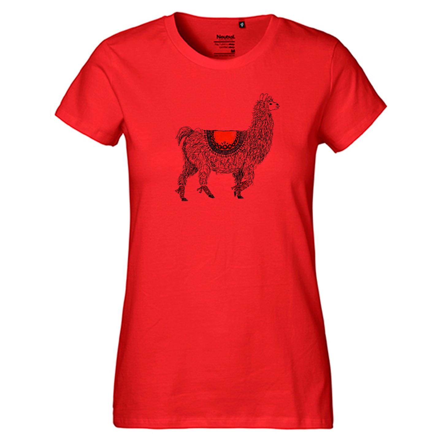 Fair-trade women's t-shirt 'Llama drawn' 100% organic cotton