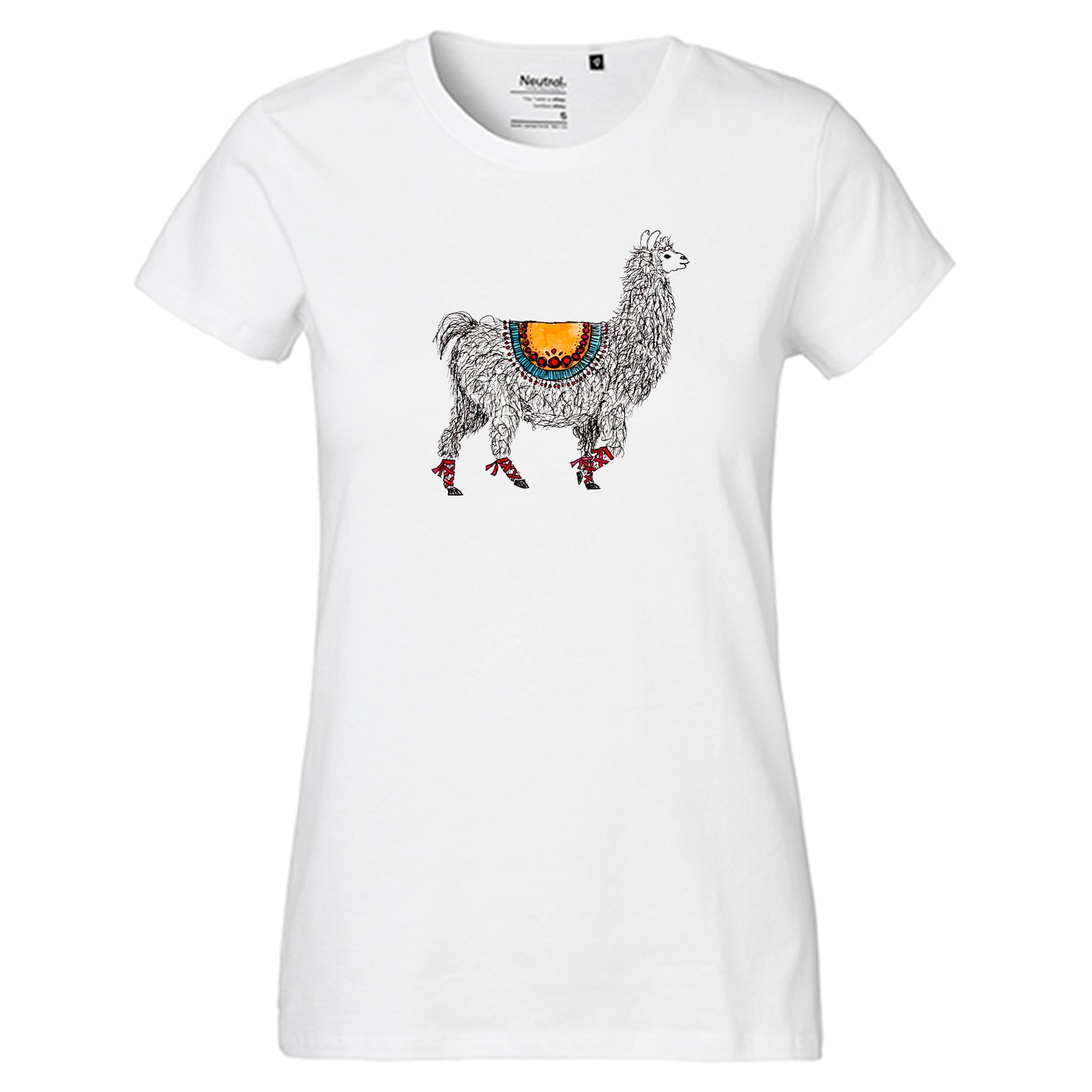 Fair-trade women's t-shirt 'Llama drawn' 100% organic cotton