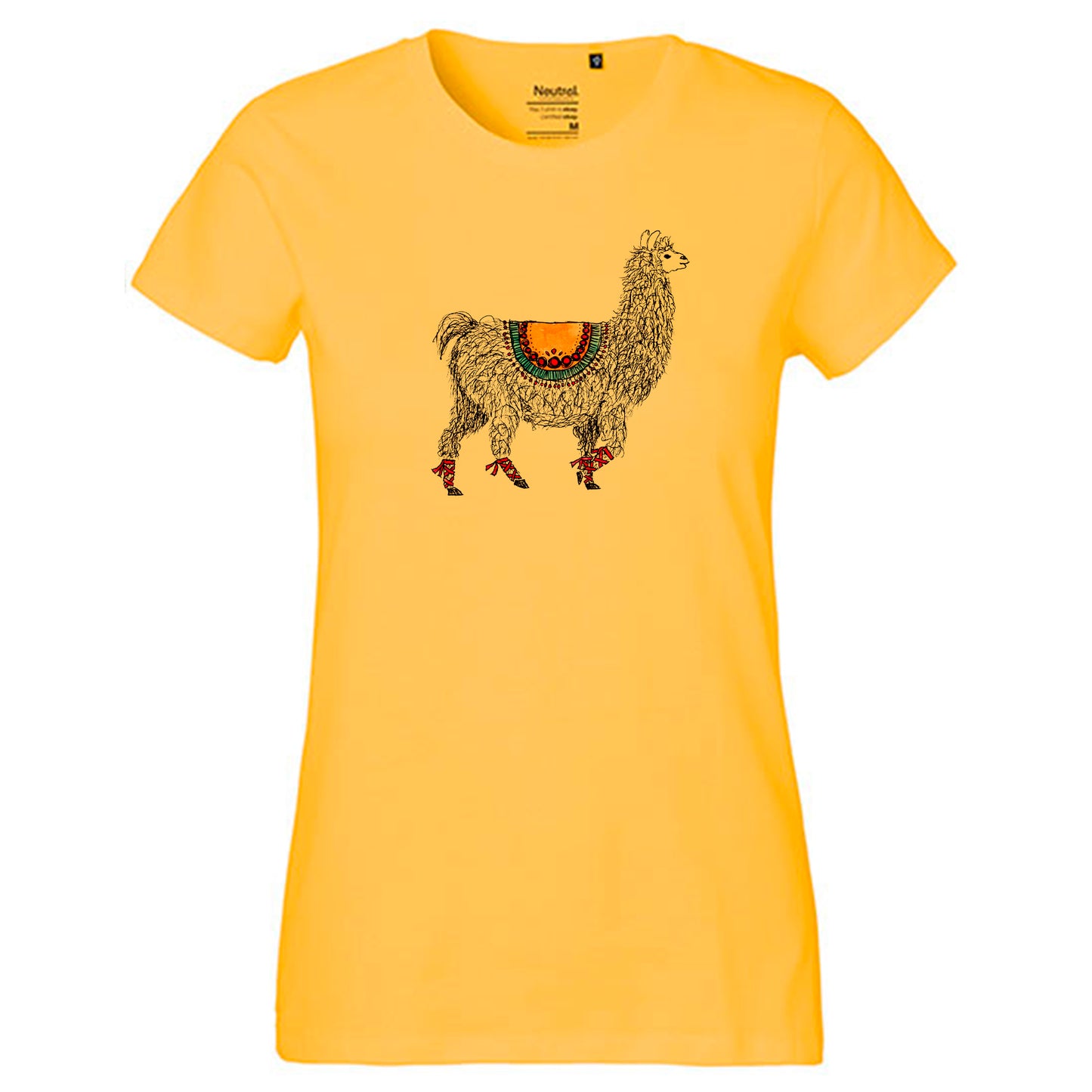 Fair-trade women's t-shirt 'Llama drawn' 100% organic cotton