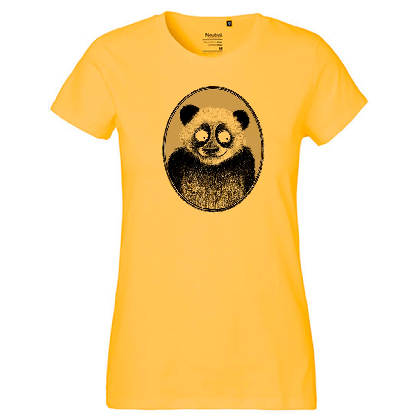 Fair-trade women's t-shirt 'Panda drawn' 100% organic cotton