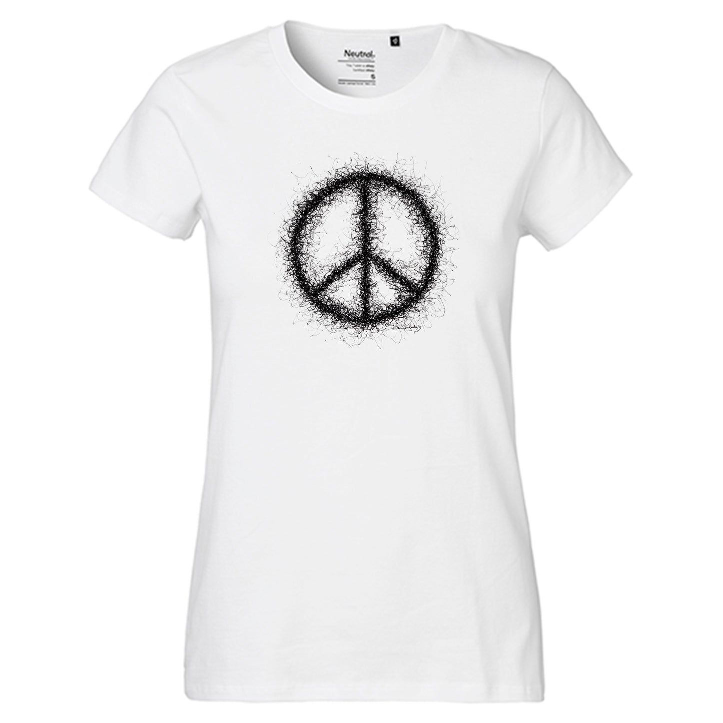 Fair-Trade Damen T-Shirt 'Peace gezeichnet' 100% Bio-Baumwolle