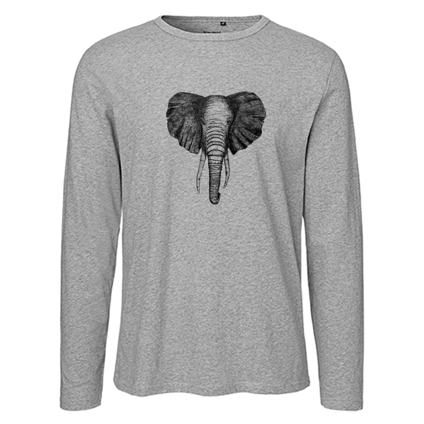 Herren FairTrade Longsleeve Shirt | Motiv"Elefantenkopf - gezeichnet" | 100% Bio-Baumwolle und aus nachhaltiger Produktion | Größen S-3XL