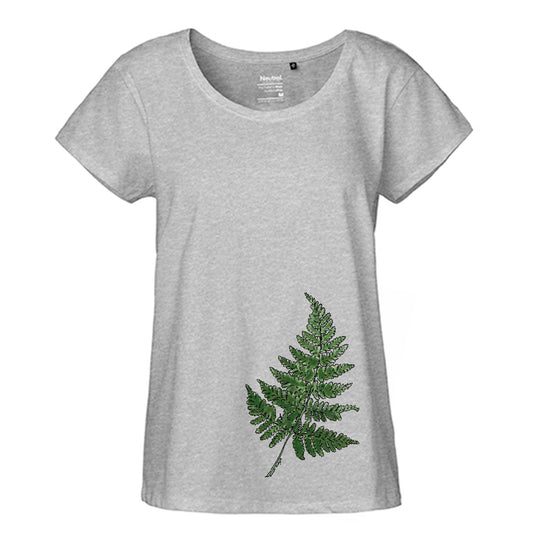 FairTrade Loose Fit Women's T-Shirt 'Fern leaf drawn' organic cotton