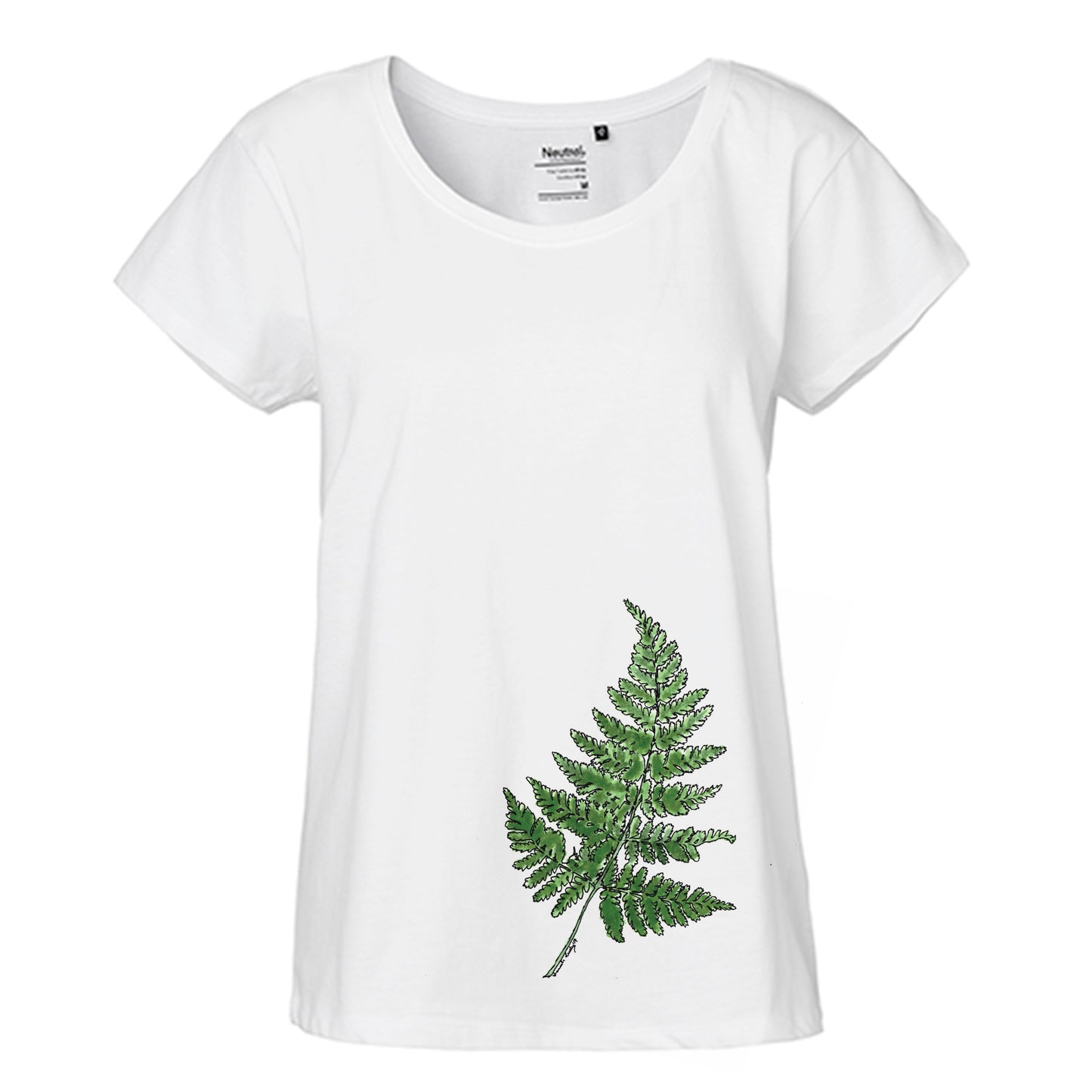 FairTrade Loose Fit Women's T-Shirt 'Fern leaf drawn' organic cotton