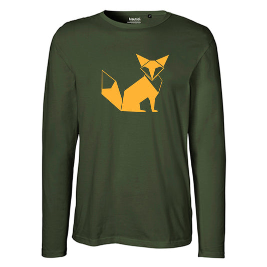 Herren FairTrade Longsleeve Shirt | Motiv "Fuchs - origami" | 100%  Bio-Baumwolle und aus nachhaltiger Produktion | Größen S-3XL