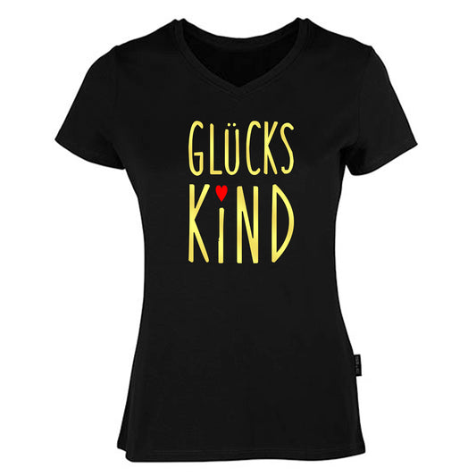 Damen V-Neck T-Shirt / 100% Bio-BW / Motiv: GLÜCKSKIND