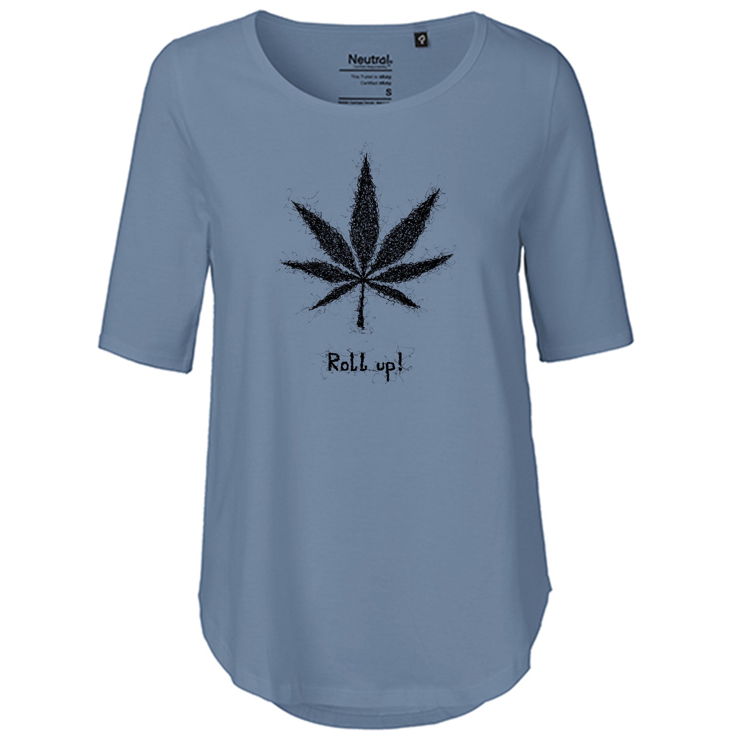 T-Shirt Damen FairTrade Oversized Half Sleeve "Hanfblatt Roll up"