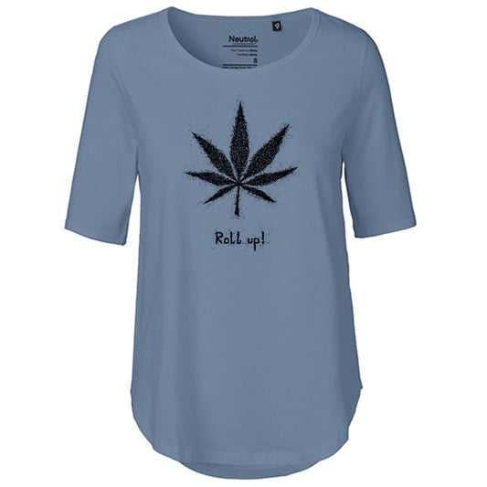 T-Shirt Damen FairTrade Oversized Half Sleeve "Hanfblatt Roll up"