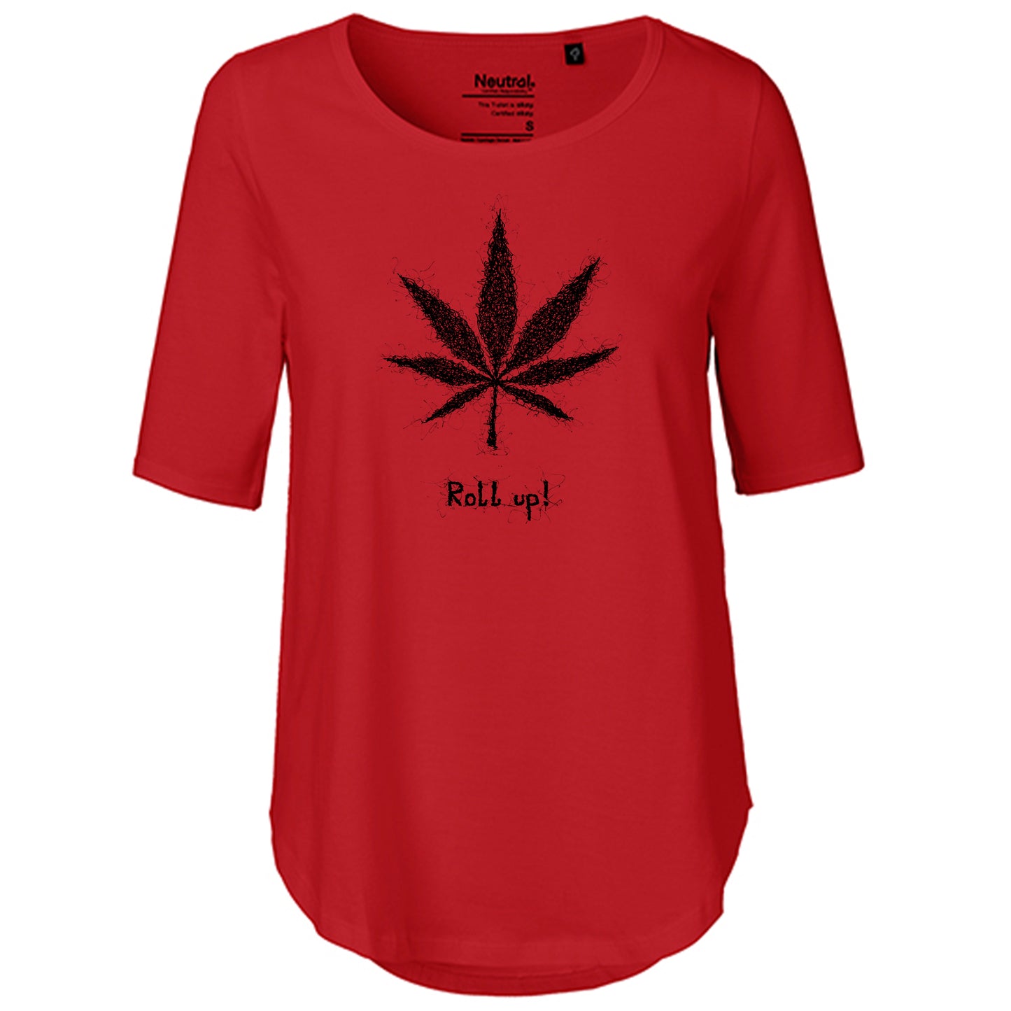 T-Shirt Damen FairTrade Oversized Half Sleeve "Hanfblatt Roll up"