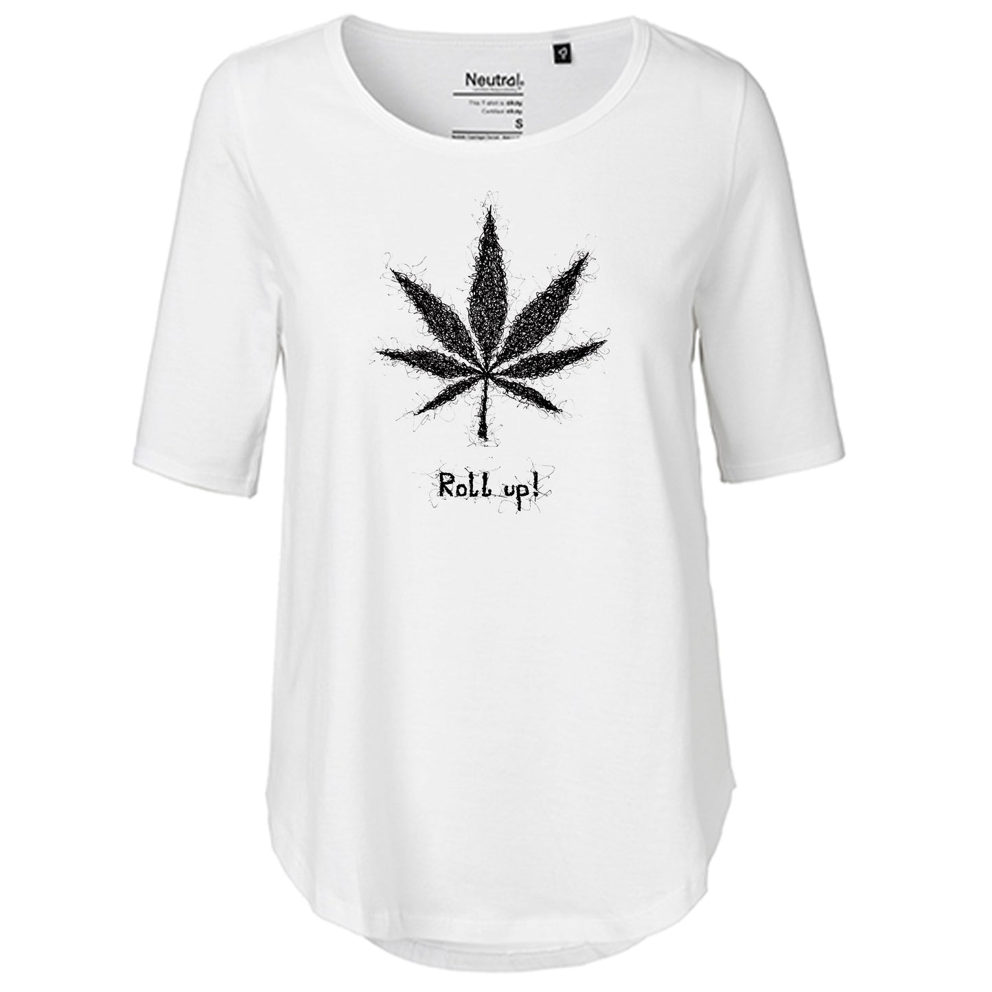 T-Shirt Damen FairTrade Oversized Half Sleeve "Hanfblatt Roll up"