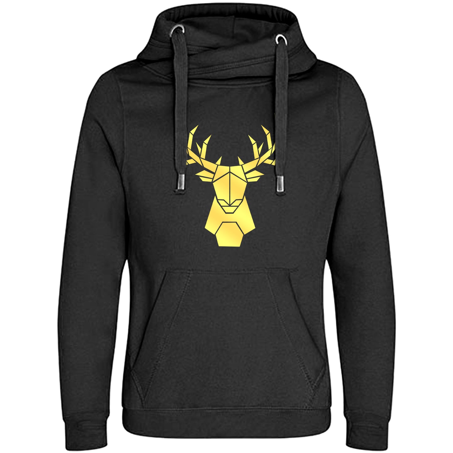 Cross Neck Hoodie/ Pulli / Motiv:  Hirsch origami