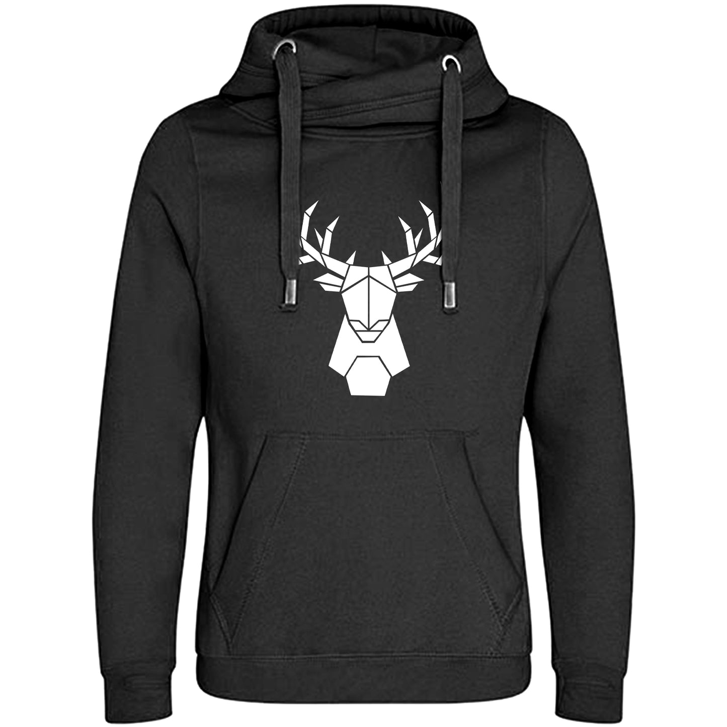 Cross Neck Hoodie/ Pulli / Motiv:  Hirsch origami