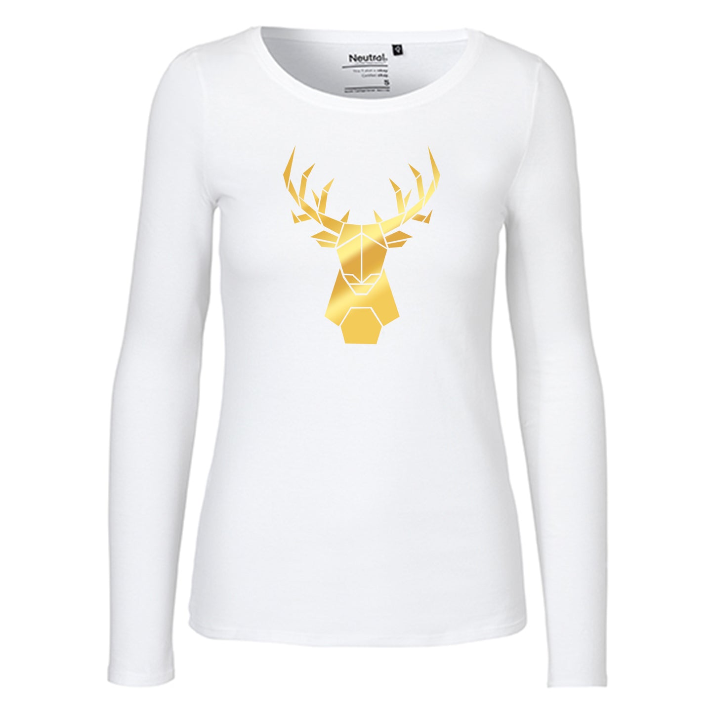 Damen FairTrade Longsleeve "Hirsch - origami" 100% BioBaumwolle und aus nachhaltiger Produktion