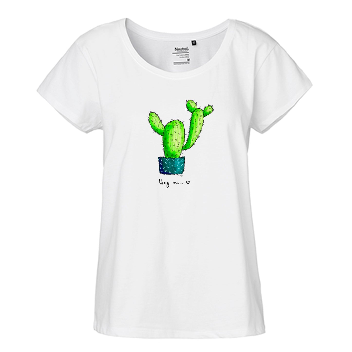 FairTrade Loose Fit Damen T-Shirt 'Kaktus Hug me!' Bio-Baumwolle