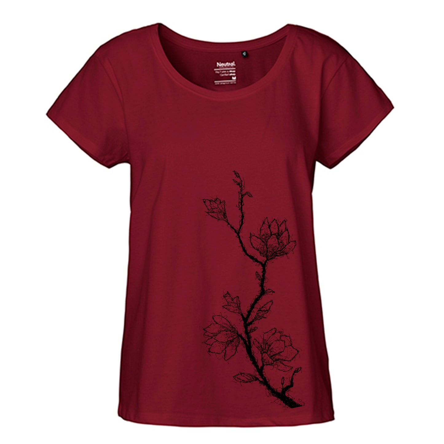 FairTrade Loose Fit T-Shirt 'Magnolia Branch Drawn' Organic Cotton