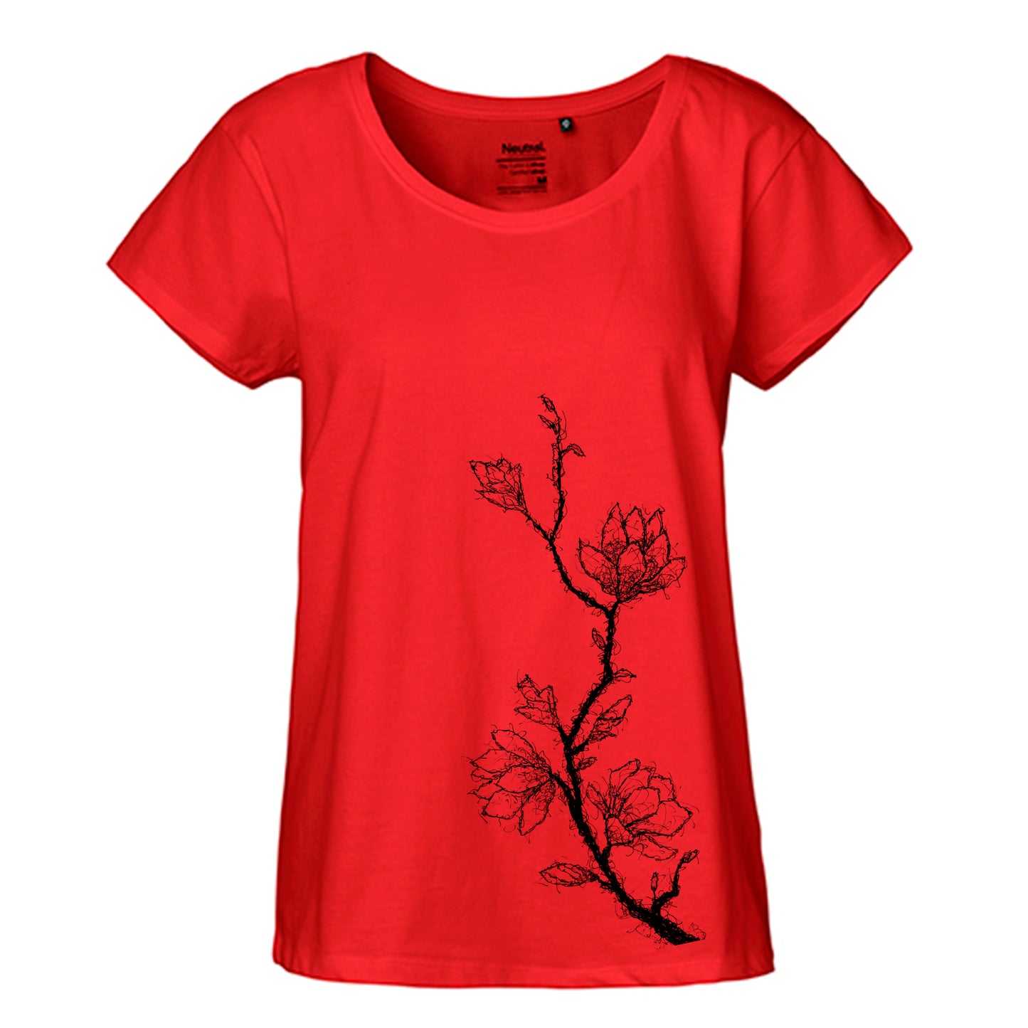 FairTrade Loose Fit T-Shirt 'Magnolia Branch Drawn' Organic Cotton