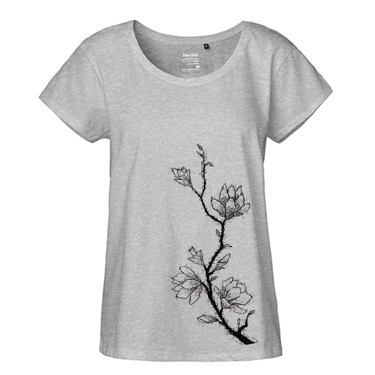 FairTrade Loose Fit T-Shirt 'Magnolia Branch Drawn' Organic Cotton