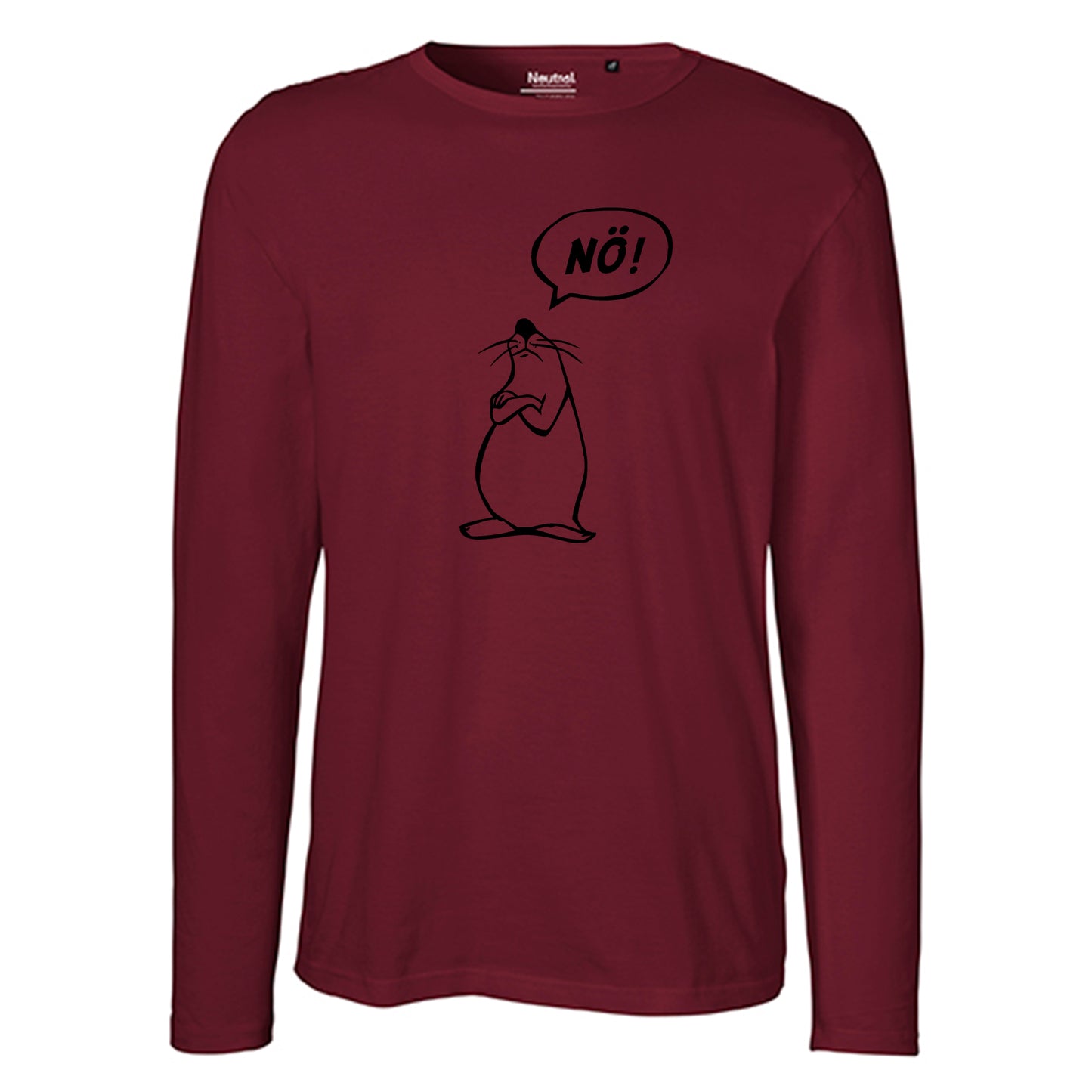 Herren FairTrade Longsleeve Shirt | Motiv "Nö Comicfigur" | 100%  Bio-Baumwolle und aus nachhaltiger Produktion | Größen S-3XL