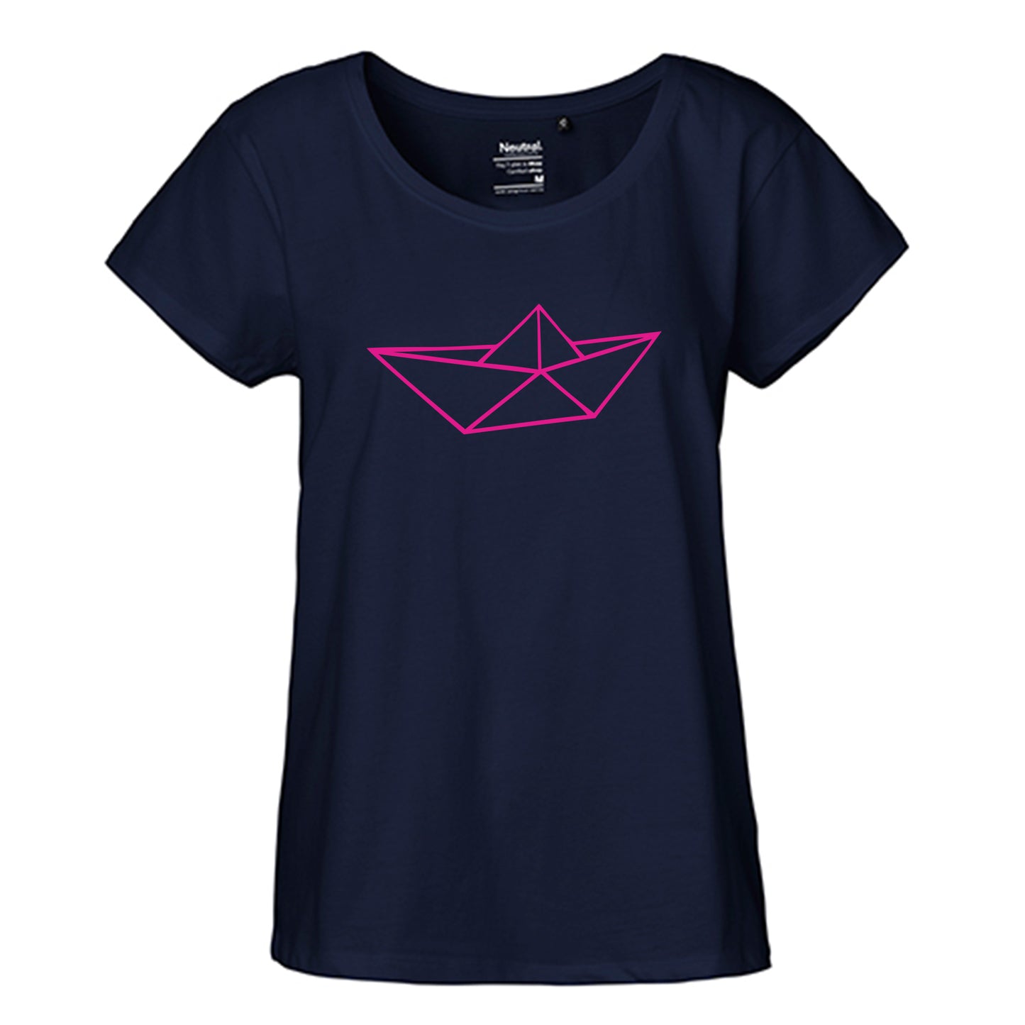 FairTrade Loose Fit Damen T-Shirt 'Origami Schiff' Bio-Baumwolle