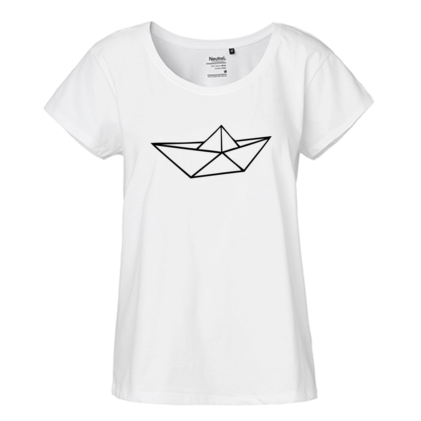 FairTrade Loose Fit Damen T-Shirt 'Origami Schiff' Bio-Baumwolle