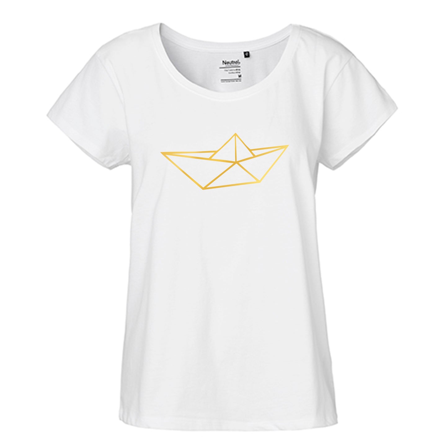 FairTrade Loose Fit Damen T-Shirt 'Origami Schiff' Bio-Baumwolle