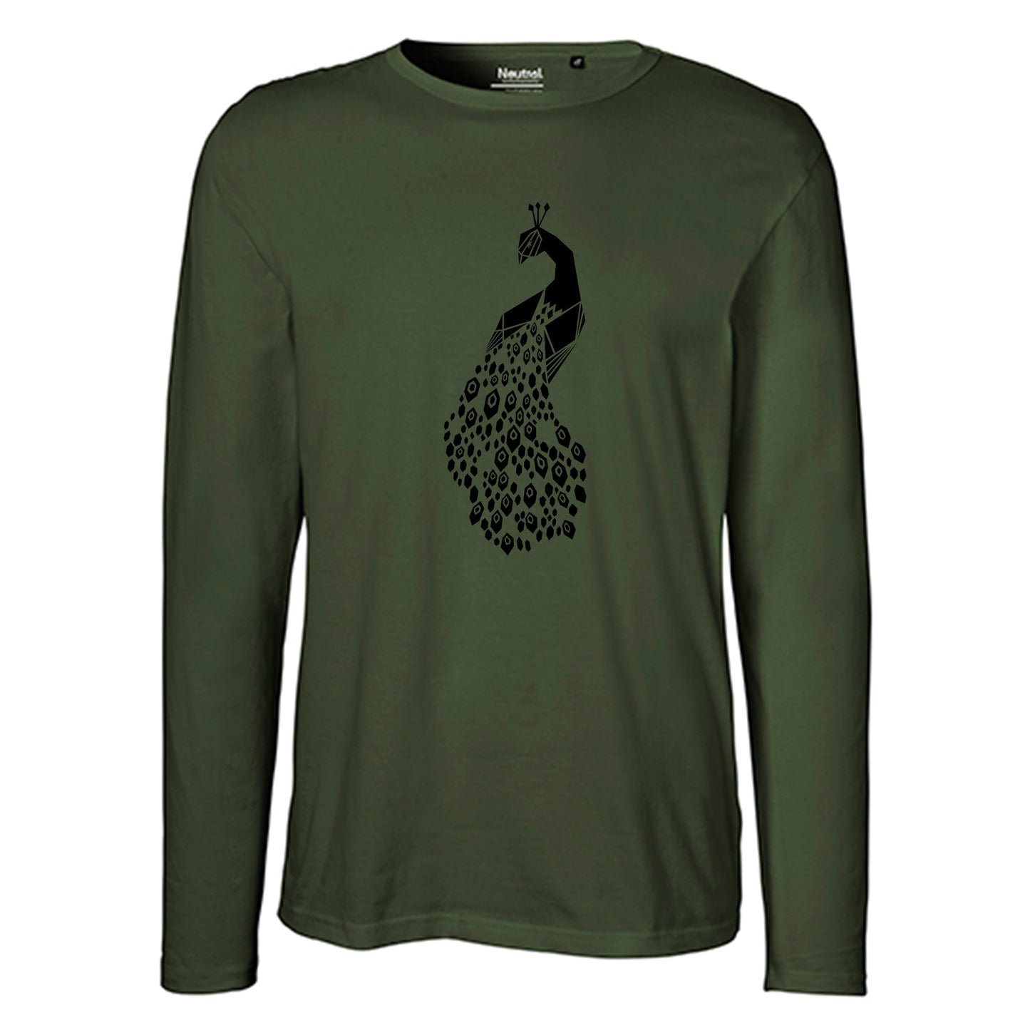 Herren FairTrade Longsleeve Shirt | Motiv "Pfau" | 100%  Bio-Baumwolle und aus nachhaltiger Produktion | Größen S-3XL