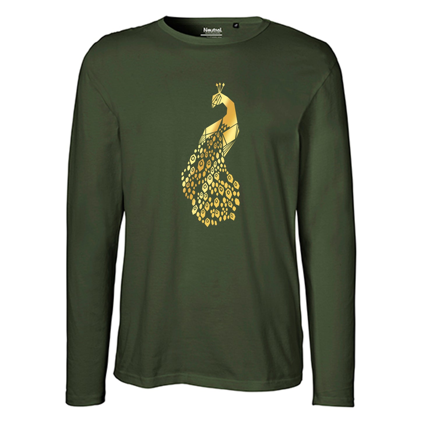 Herren FairTrade Longsleeve Shirt | Motiv "Pfau" | 100%  Bio-Baumwolle und aus nachhaltiger Produktion | Größen S-3XL