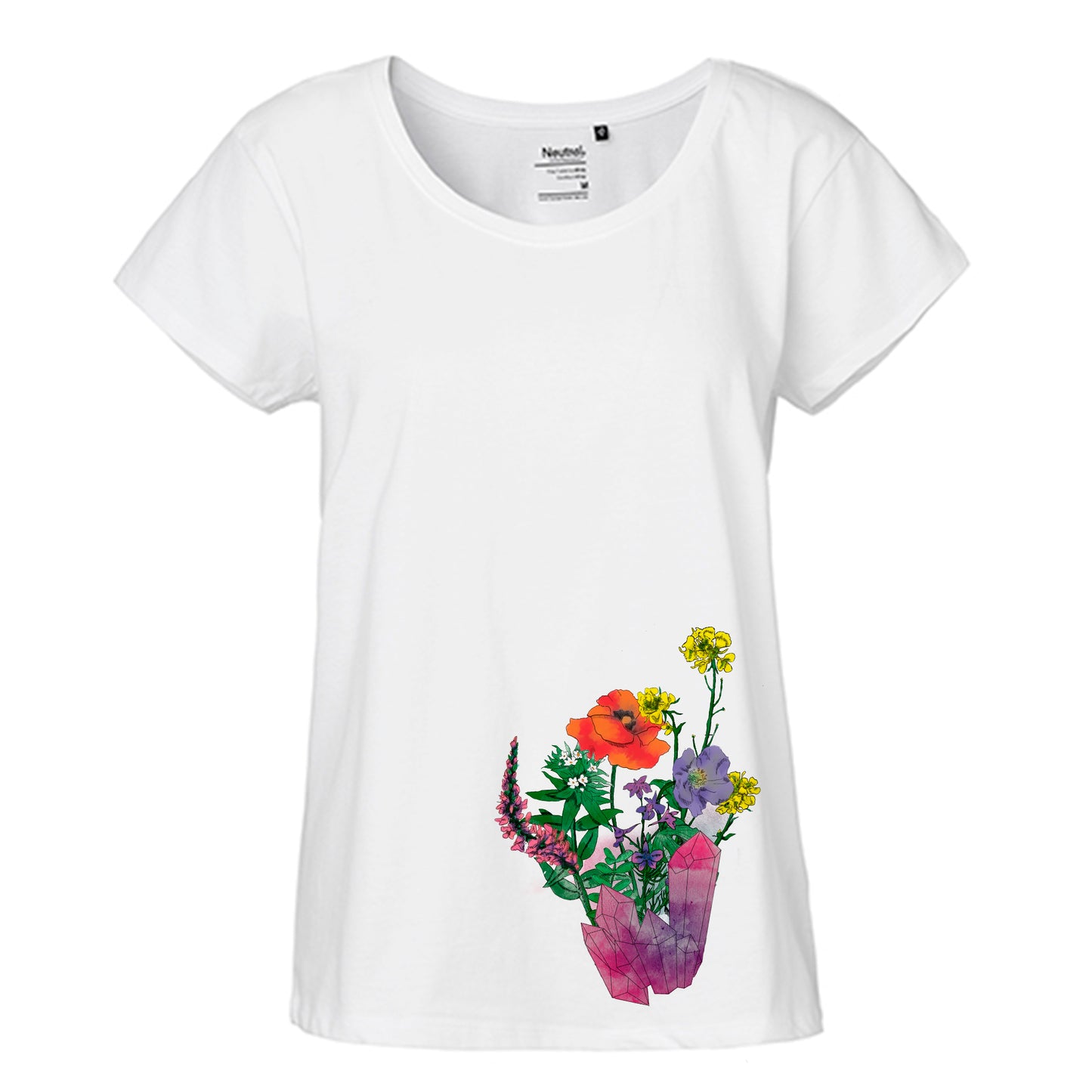 FairTrade Loose Fit Damen T-Shirt 'Blumen Bienen-Lounge' Bio-Baumwolle