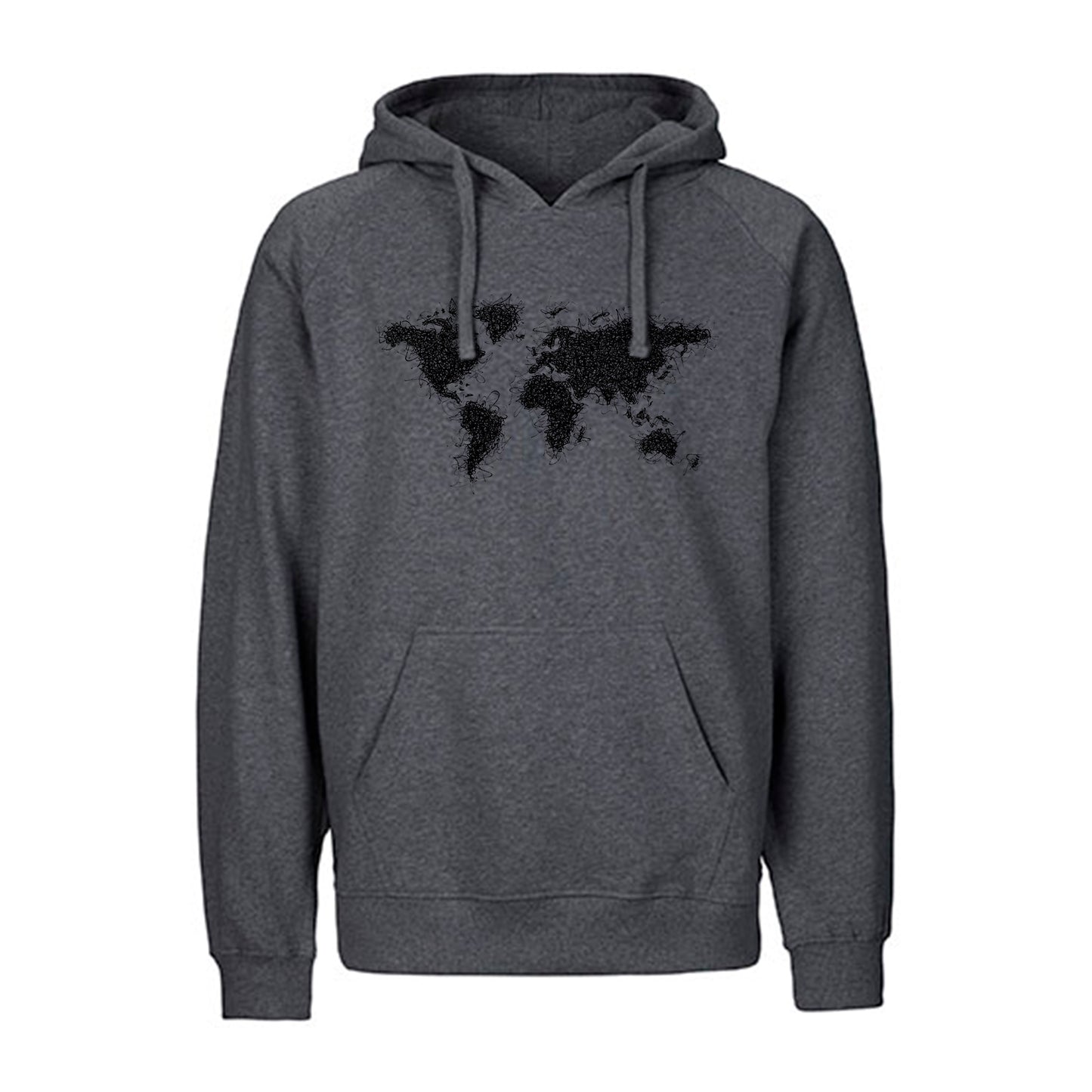 FairTrade hoodie/hoodie 'World map - drawn' 100% organic cotton