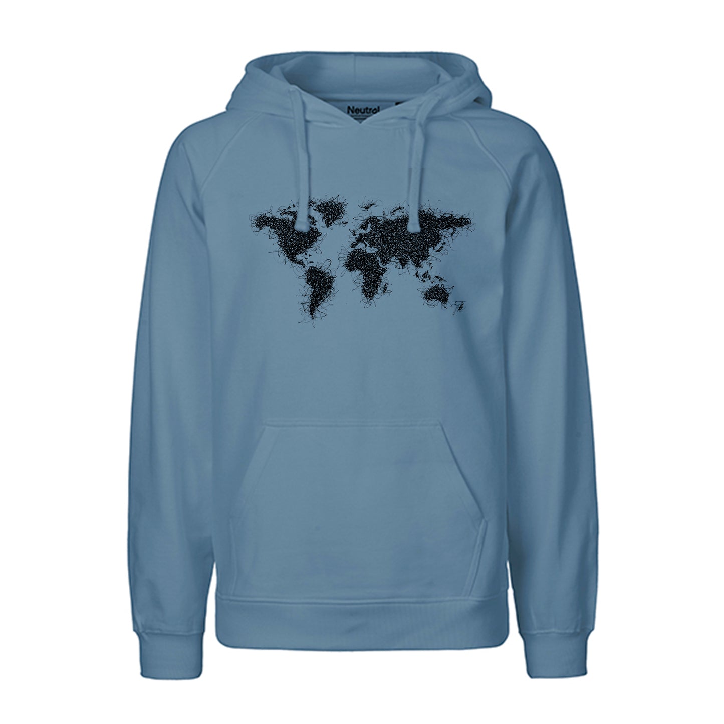 FairTrade hoodie/hoodie 'World map - drawn' 100% organic cotton