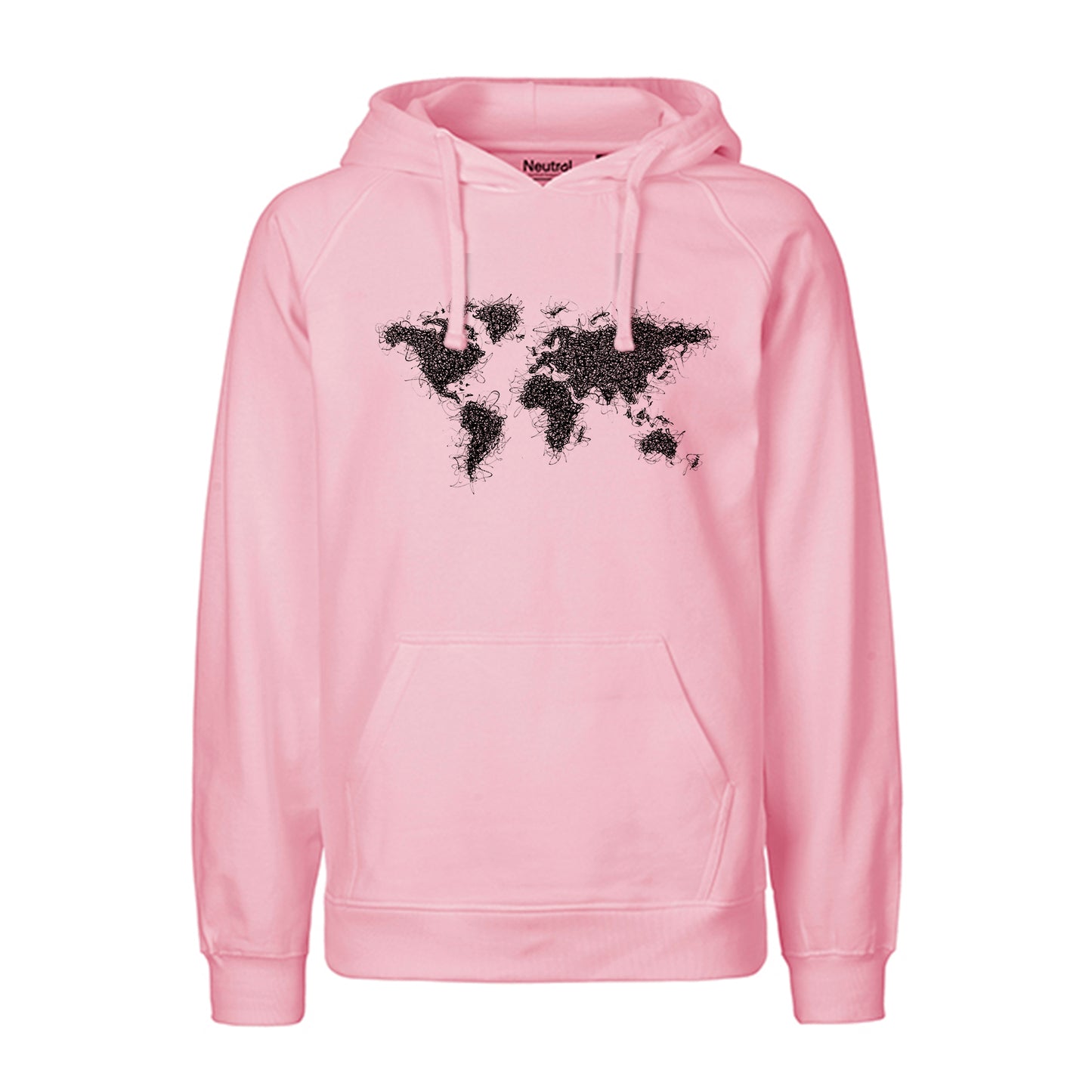 FairTrade hoodie/hoodie 'World map - drawn' 100% organic cotton