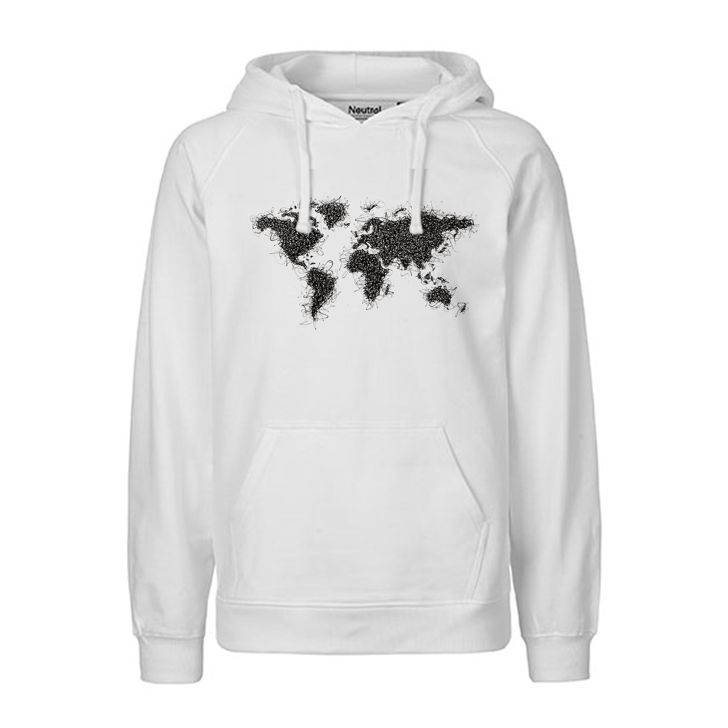 FairTrade hoodie/hoodie 'World map - drawn' 100% organic cotton