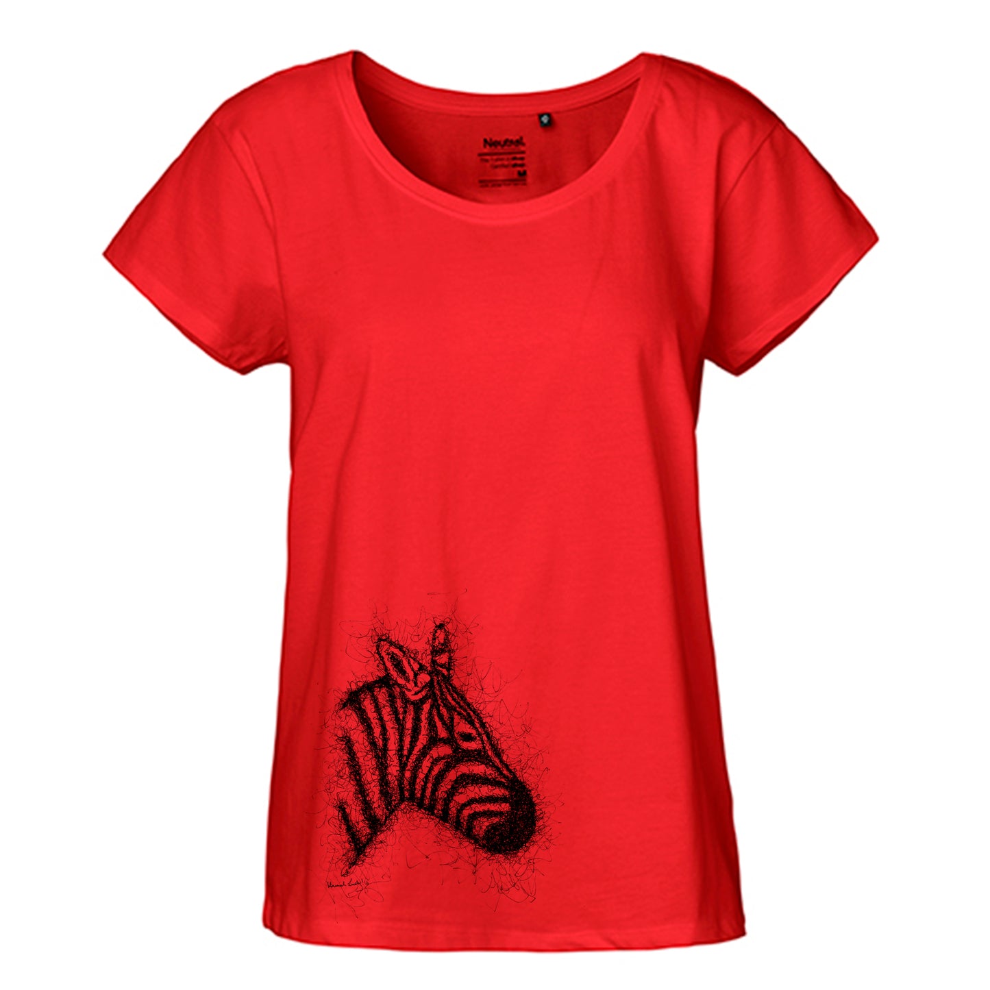 FairTrade Loose Fit Damen T-Shirt 'Zebra gezeichnet' Bio-Baumwolle