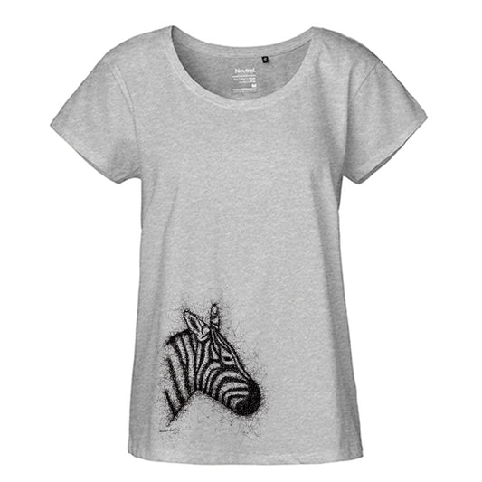 FairTrade Loose Fit Damen T-Shirt 'Zebra gezeichnet' Bio-Baumwolle