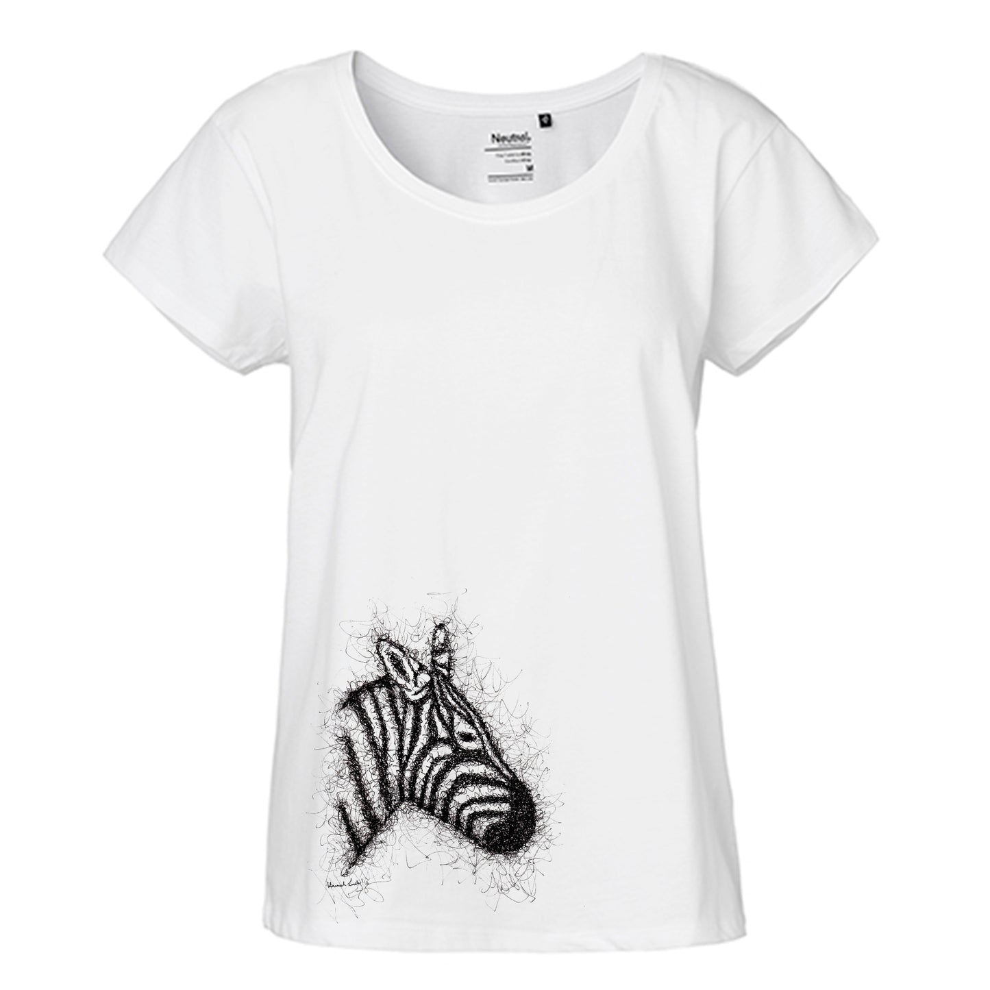 FairTrade Loose Fit Damen T-Shirt 'Zebra gezeichnet' Bio-Baumwolle